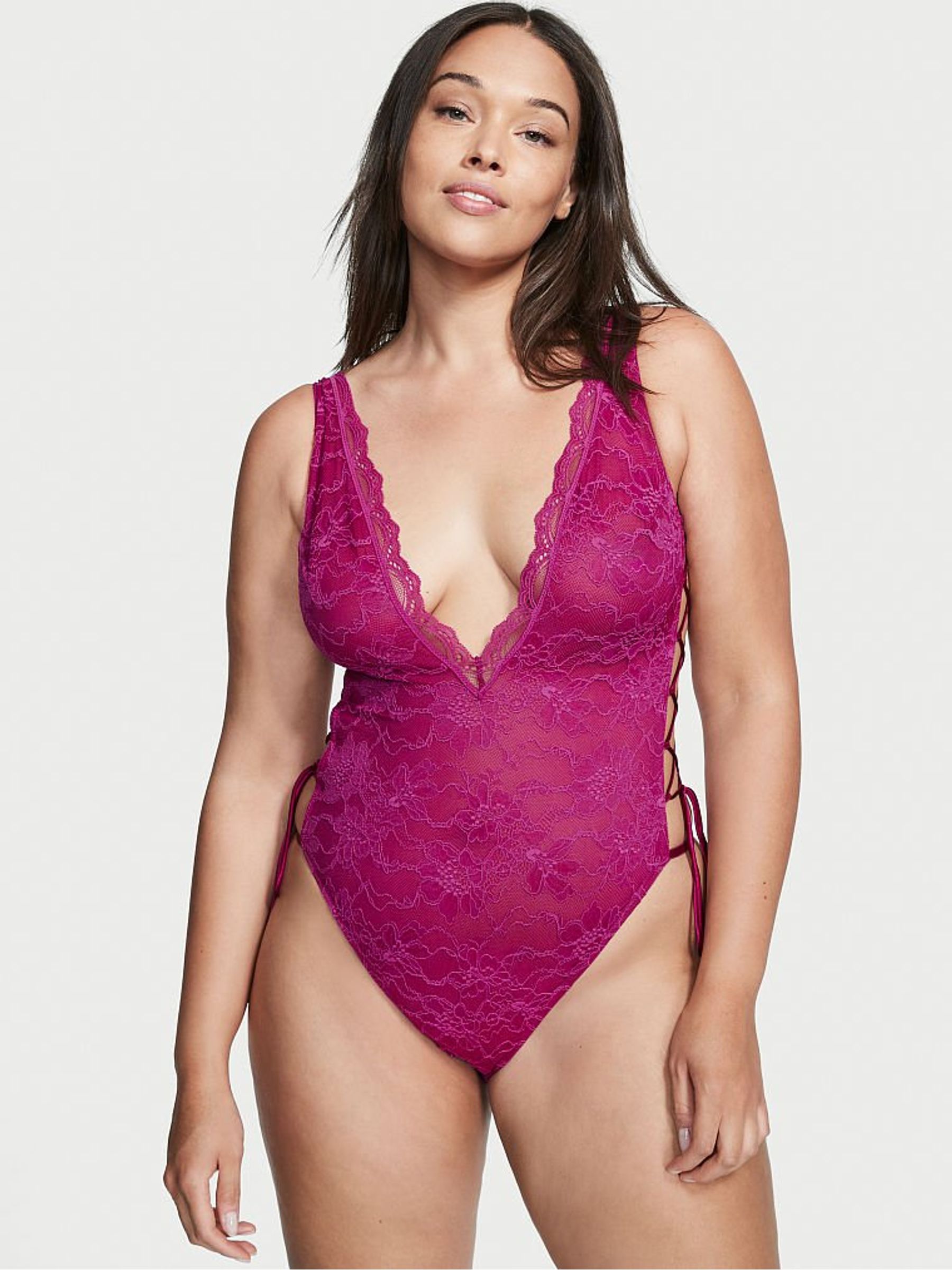 Raspberry Cooler Lace Up Bodysuit - Image 1 of 3