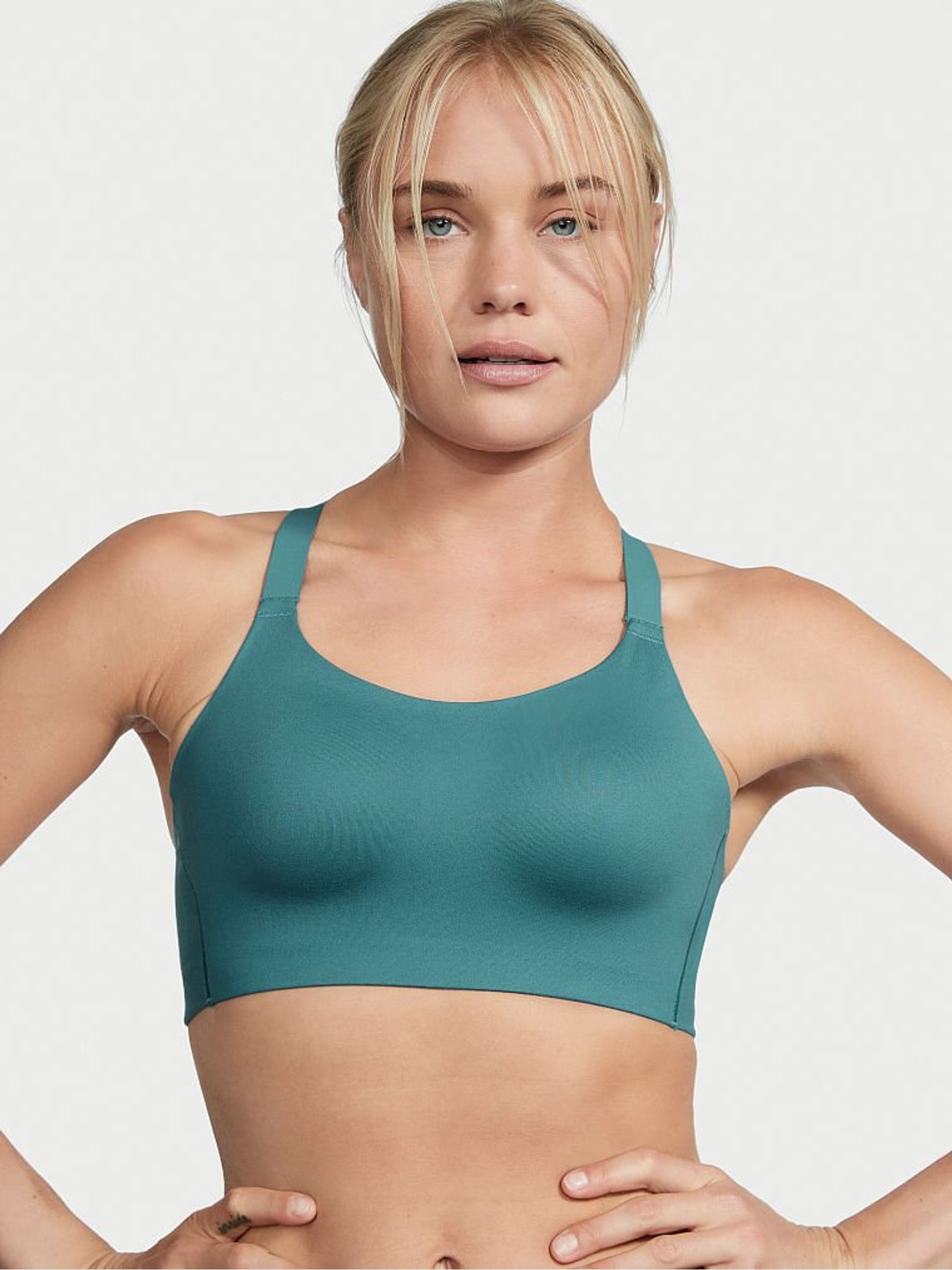 French Sage Blue Smooth Lightly Lined Wired High Impact Sports Bra - Image 1 of 4