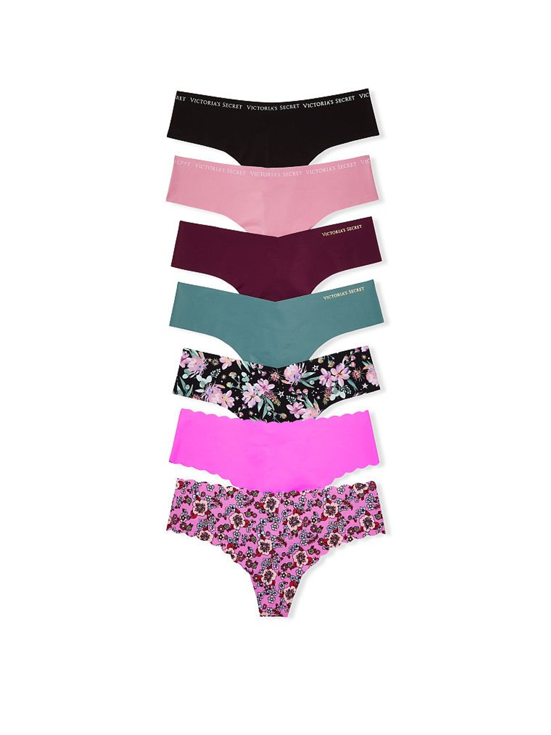 Black/Pink/Green/Print Thong 7 Pack Knickers - Image 1 of 1