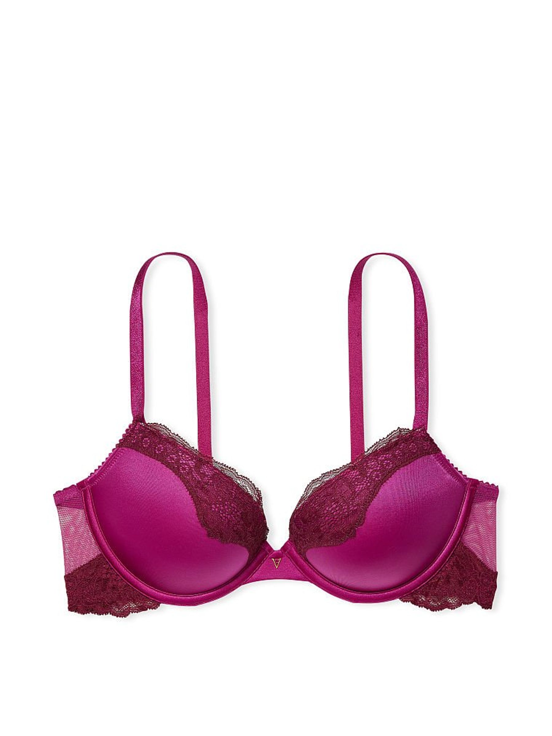 Raspberry Cooler Pink Lace Trim Plunge Push Up Bra - Image 3 of 4