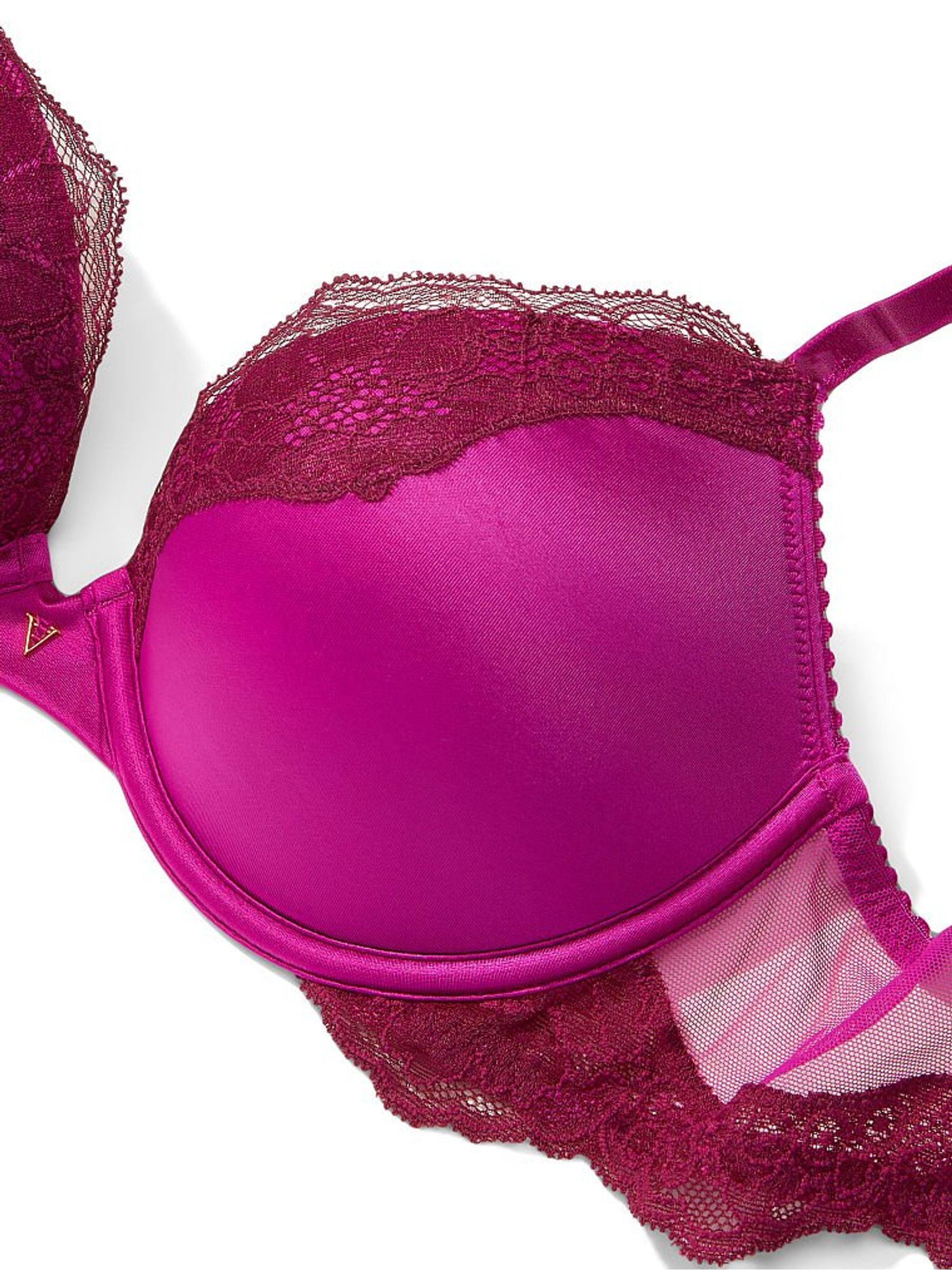 Raspberry Cooler Pink Lace Trim Plunge Push Up Bra - Image 4 of 4