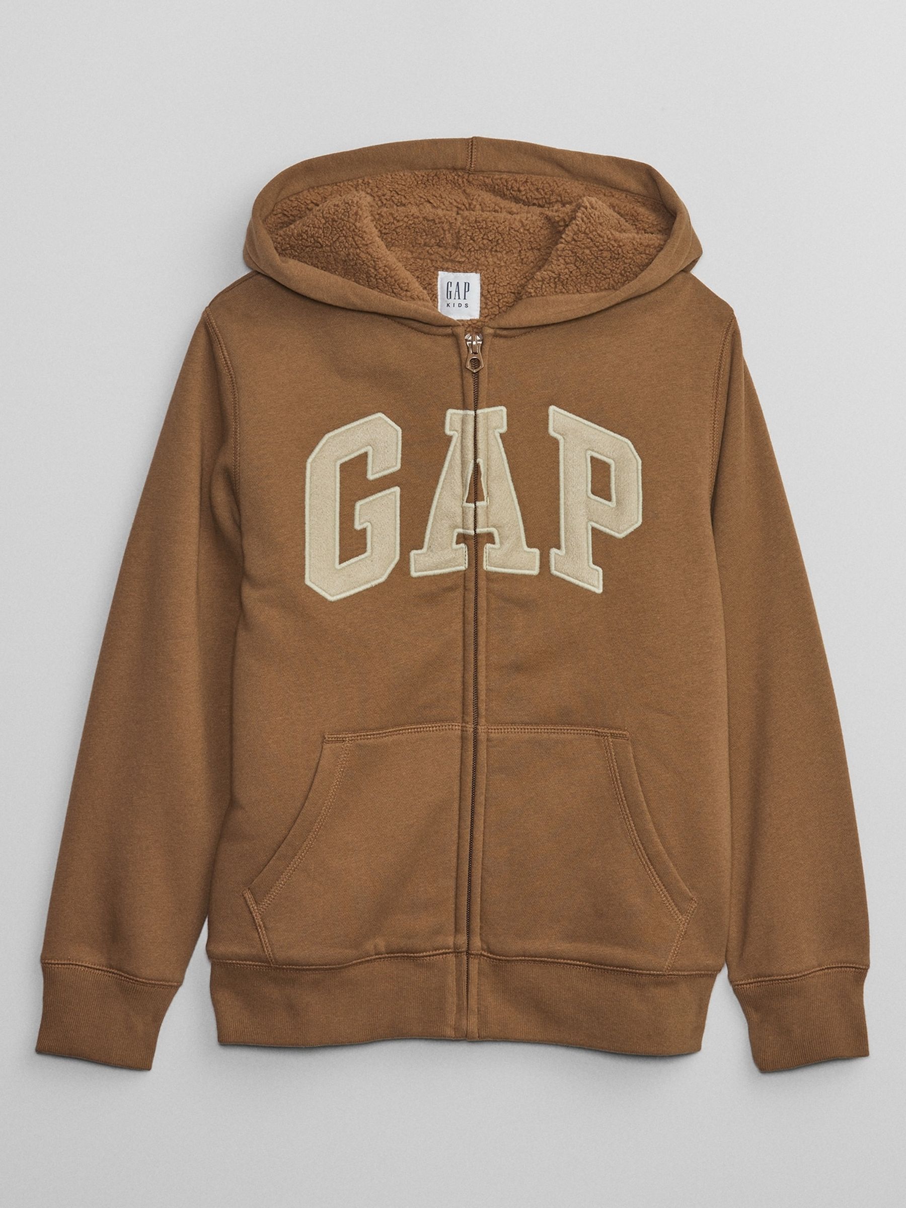 Brown Logo Sherpa Lined Zip Up Kids Hoodie (4-13yrs) | Gap