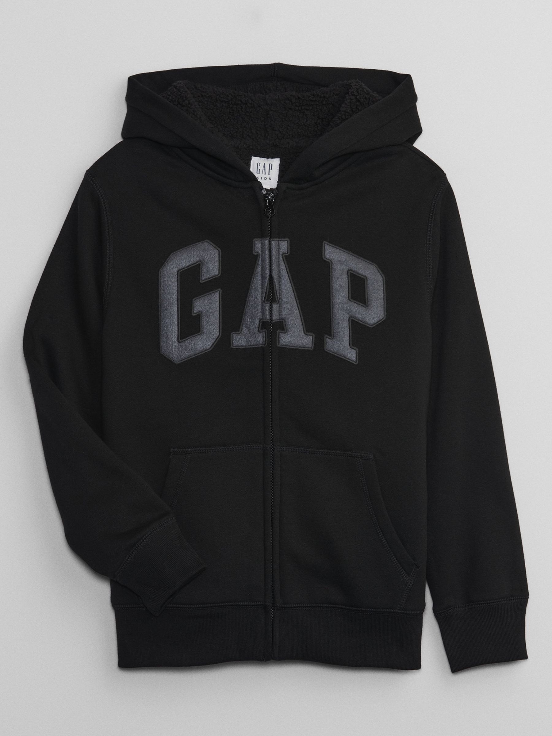 Black Logo Sherpa Lined Zip Up Kids Hoodie (4-13yrs) - Image 1 of 3