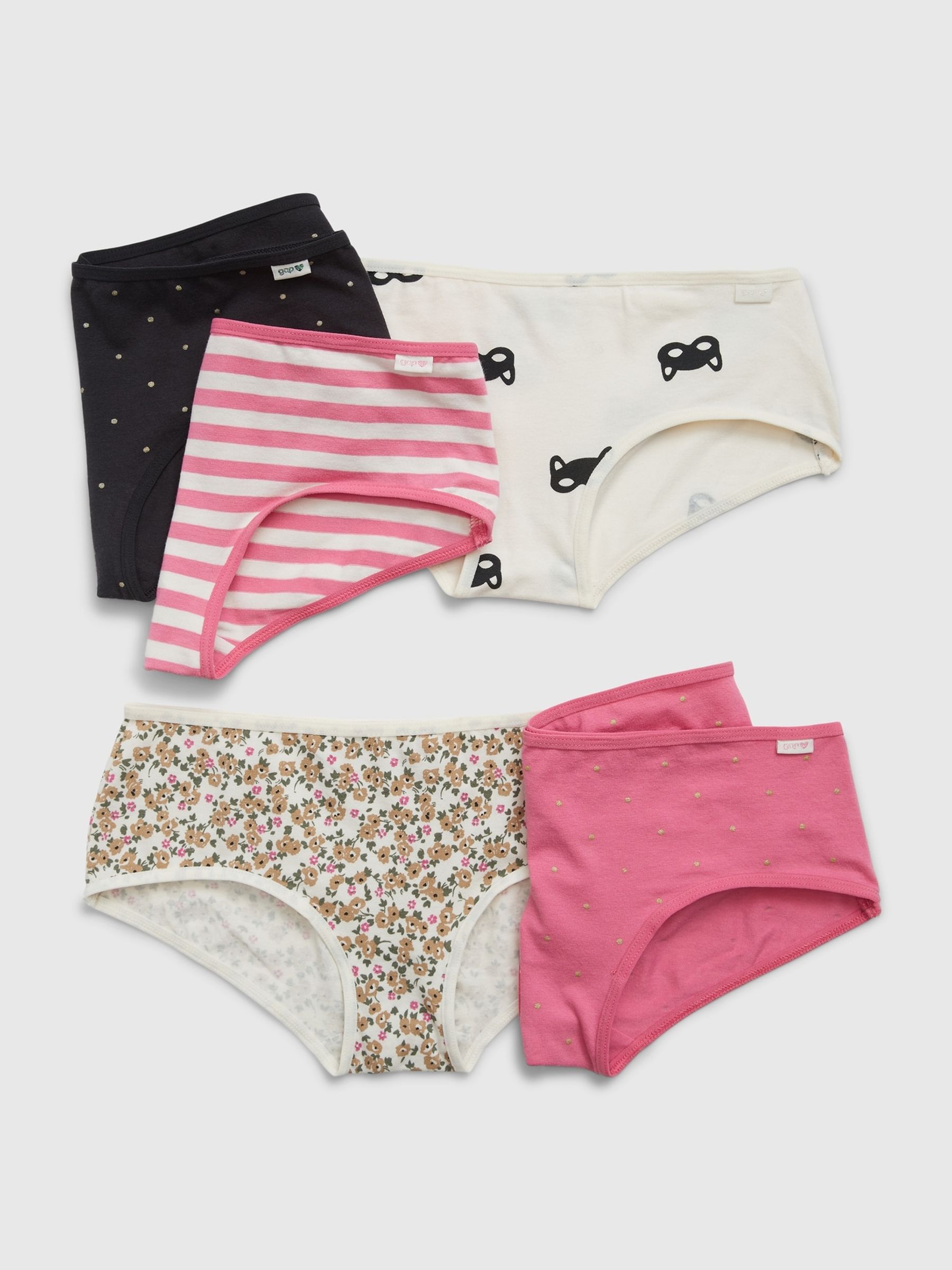 Pink Kids Organic Cotton 5 Pack Hipster Briefs (4-13yrs) - Image 1 of 1