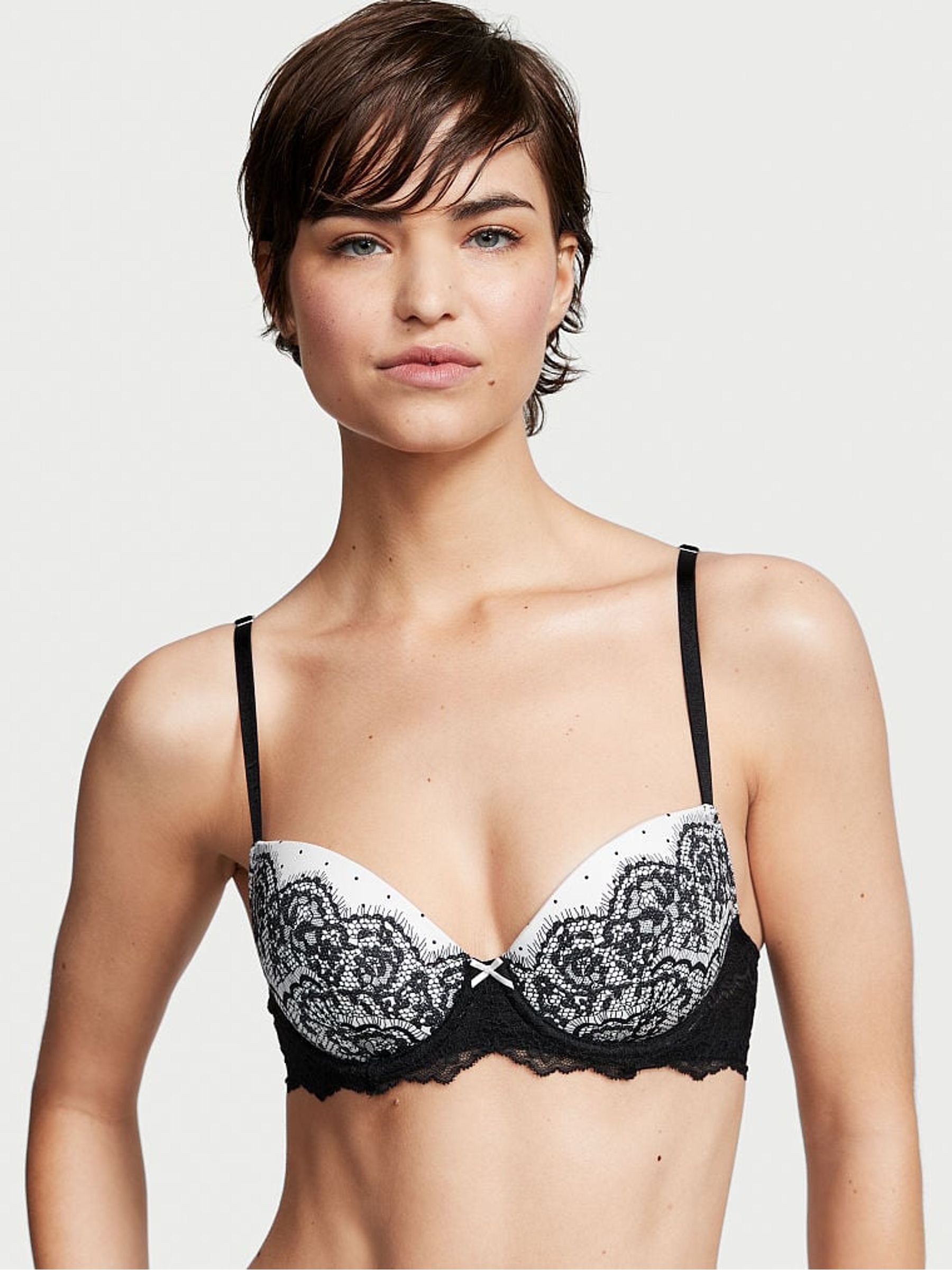 Black And White Smooth Lace Wing Lightly Lined Demi Bra - Image 1 of 4