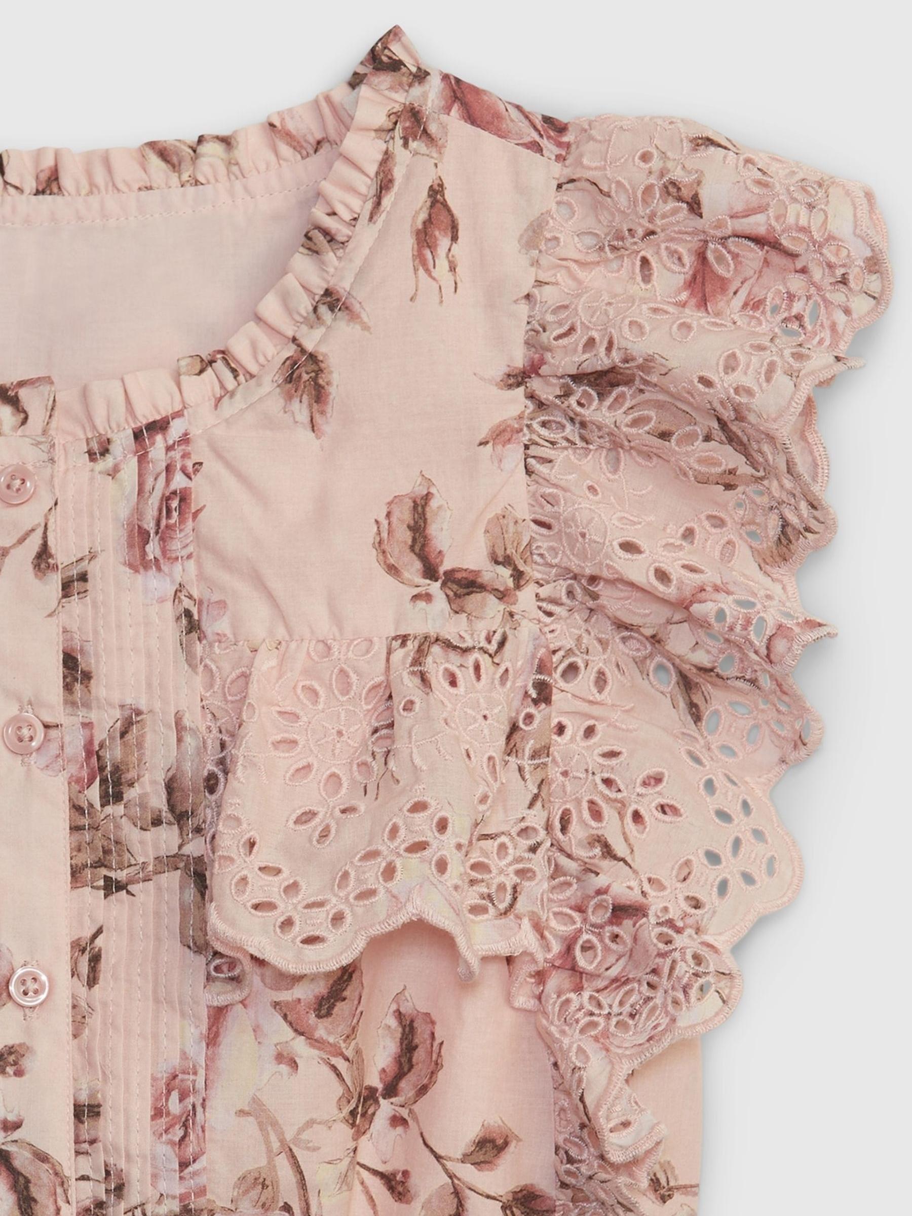 Pink LoveShackFancy Girls Floral Ruffle Button-Front Top - Image 3 of 3