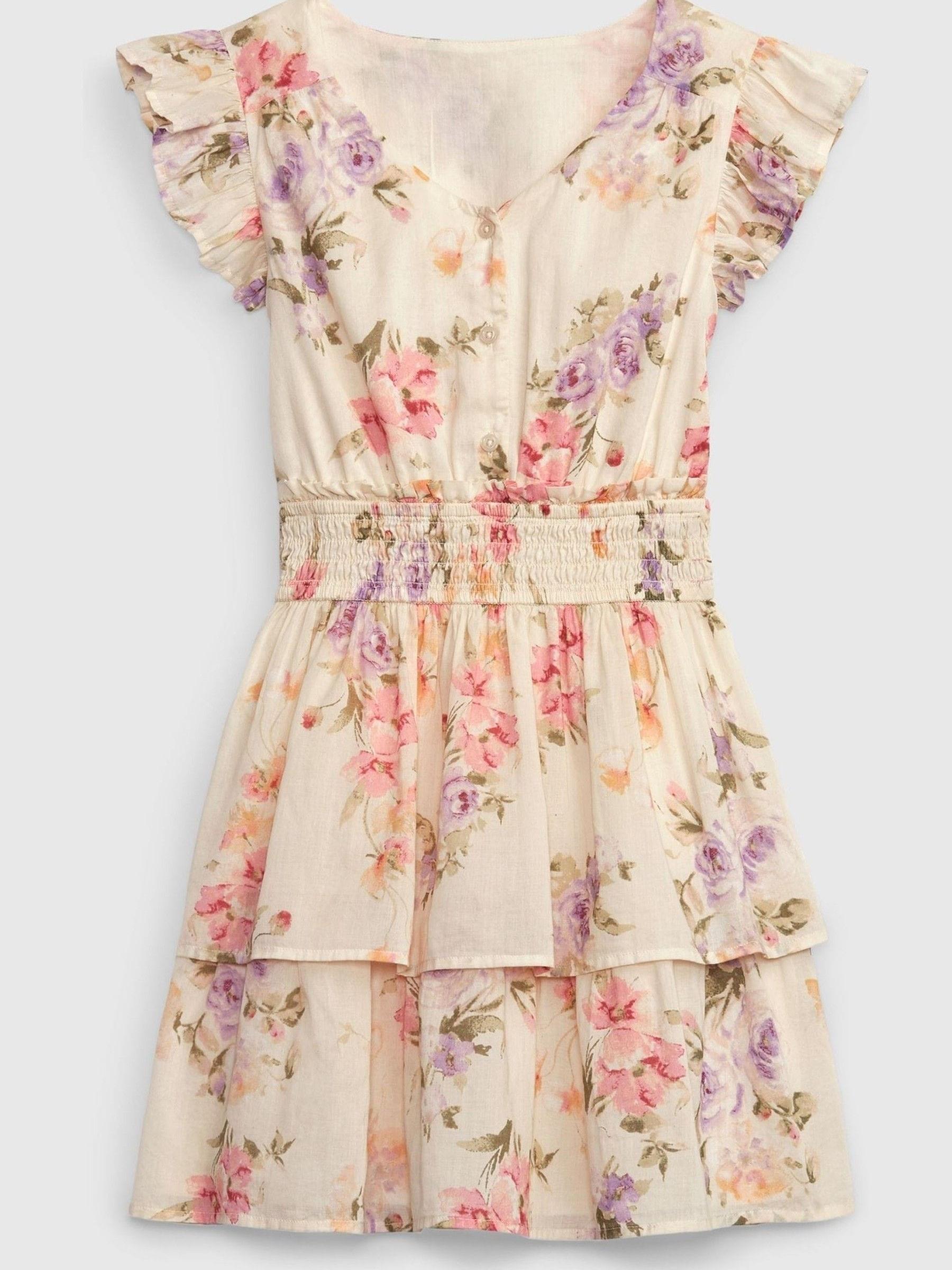 Cream LoveShackFancy Floral Flutter Sleeve Mini Dress - Image 3 of 4
