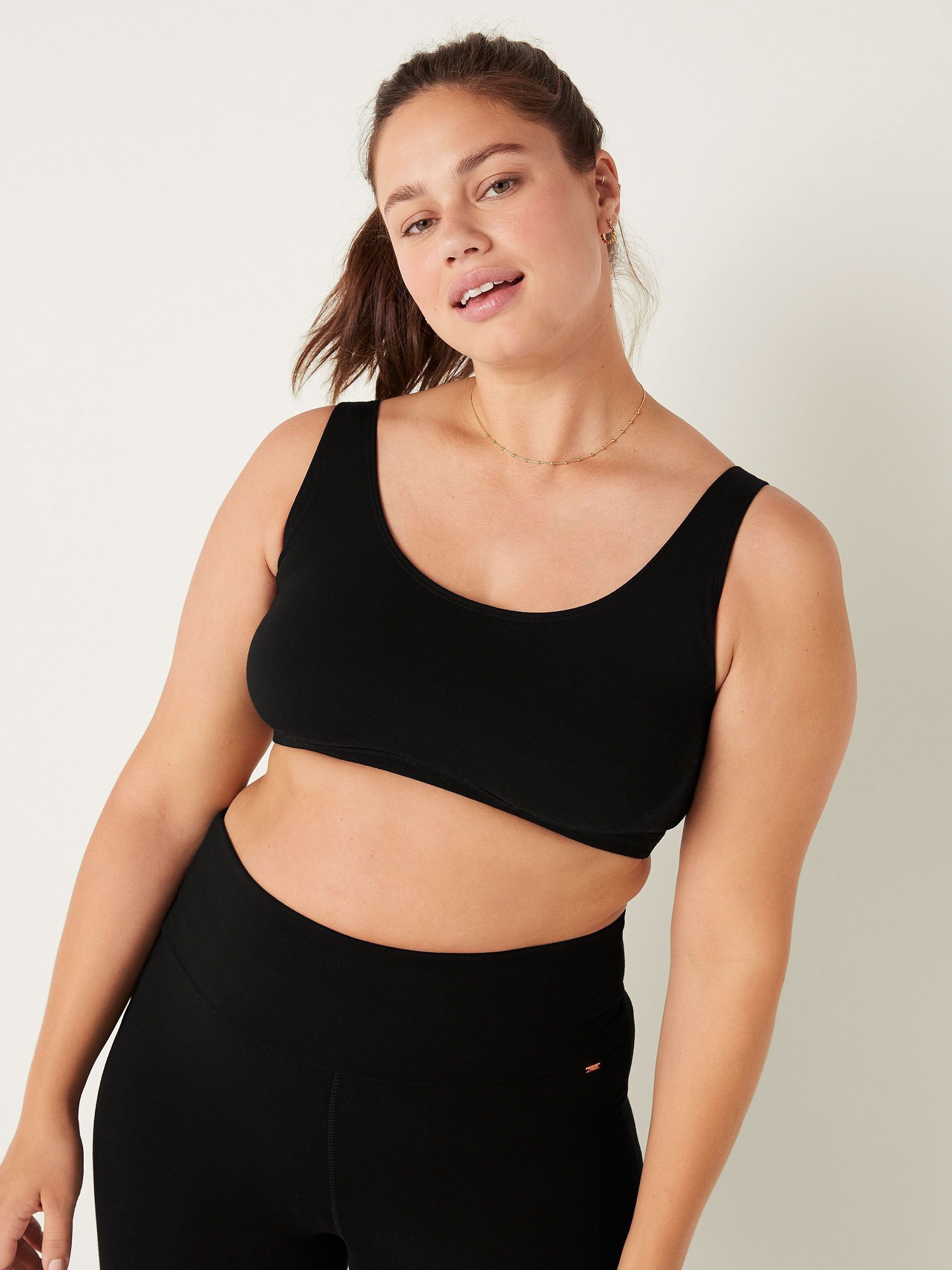 Pure Black Cotton Scoop Bralette - Image 1 of 4