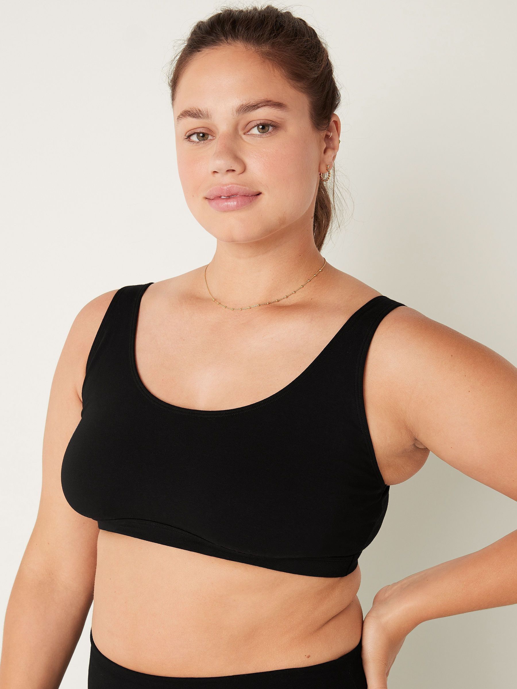 Pure Black Cotton Scoop Bralette - Image 2 of 4