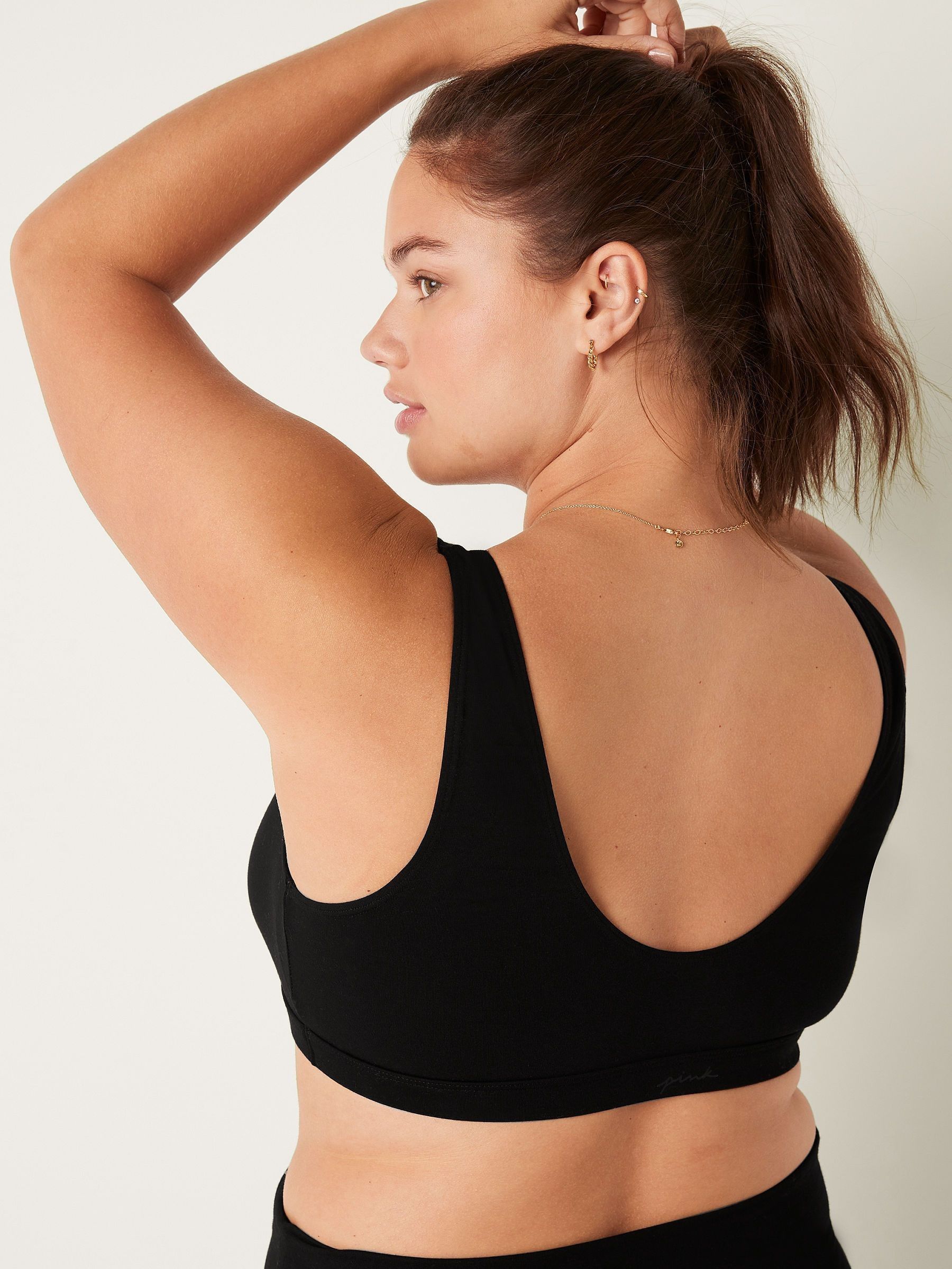 Pure Black Cotton Scoop Bralette - Image 3 of 4