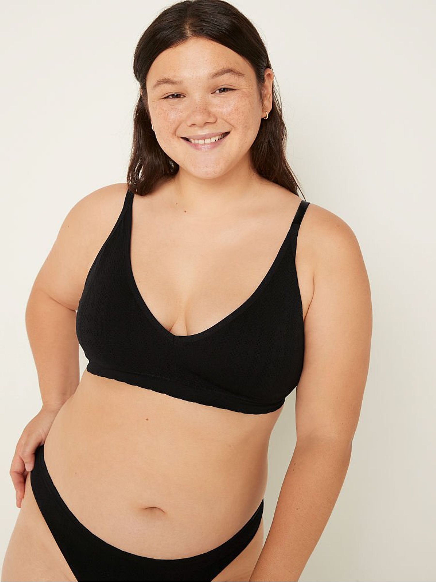 Pure Black Soft Seamless Pointelle Lightly Lined Bralette - Image 1 of 4