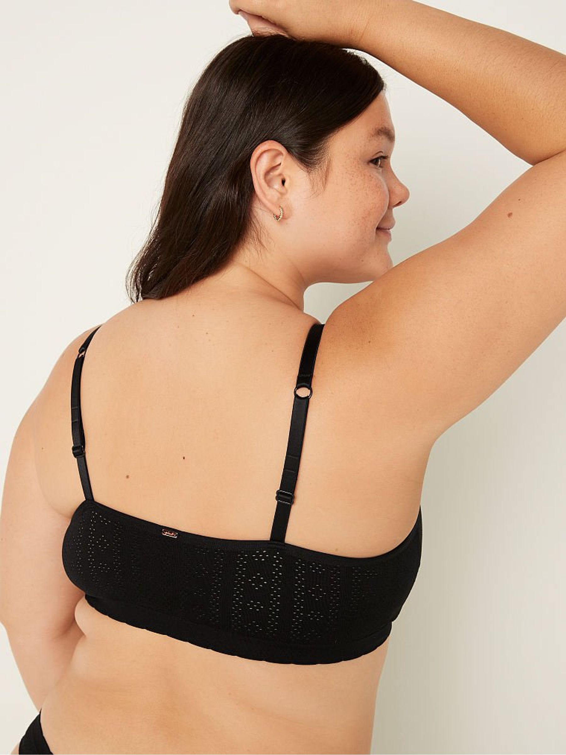 Pure Black Soft Seamless Pointelle Lightly Lined Bralette - Image 2 of 4