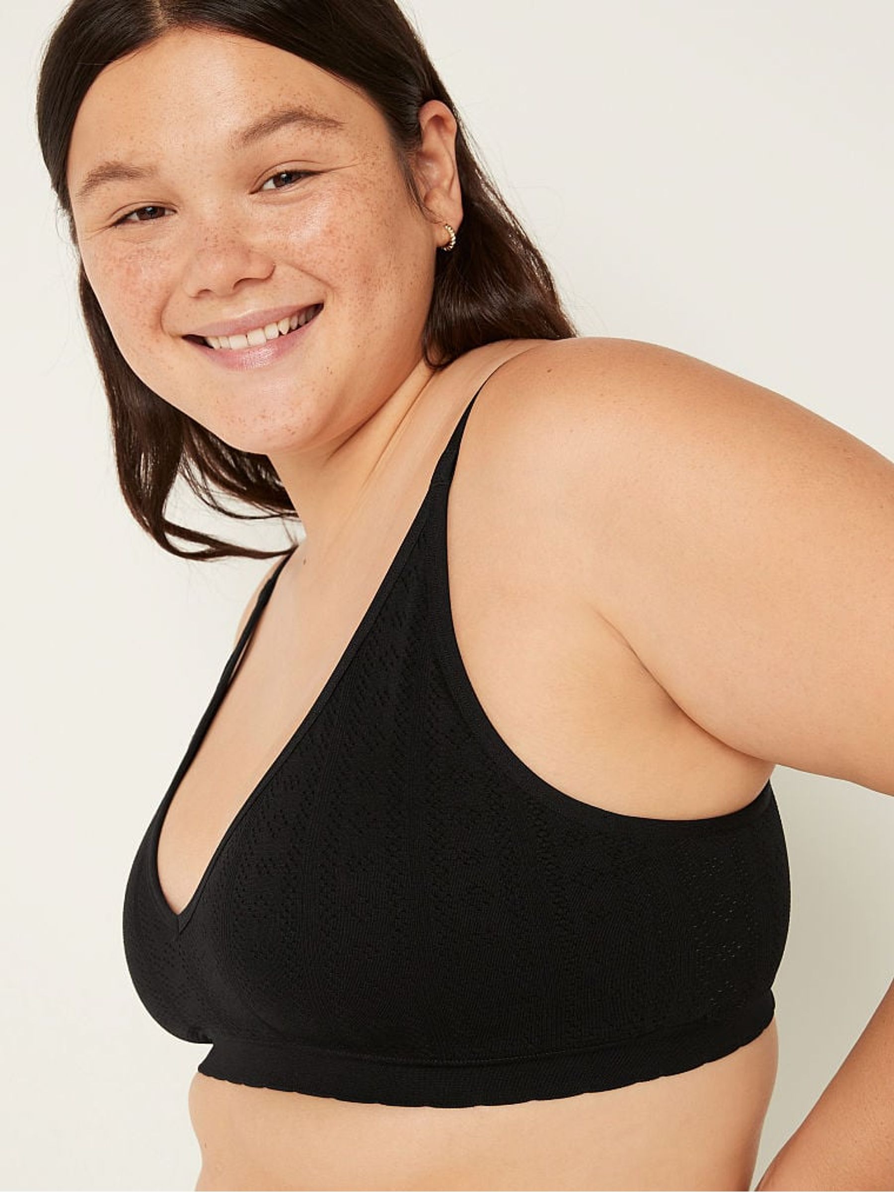 Pure Black Soft Seamless Pointelle Lightly Lined Bralette - Image 3 of 4
