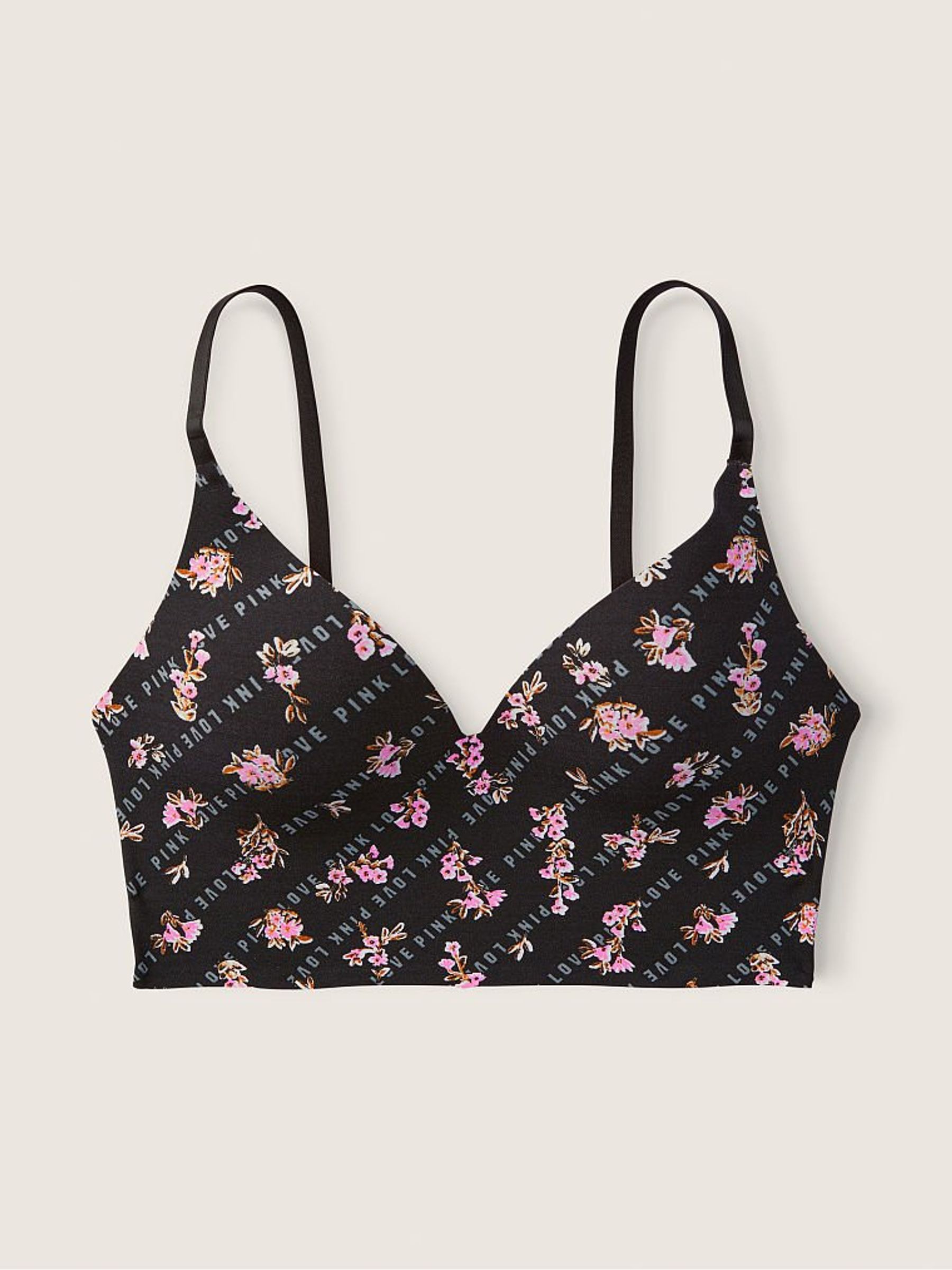Pure Black Logo Print Smooth Non Wired Push Up Bralette - Image 4 of 4