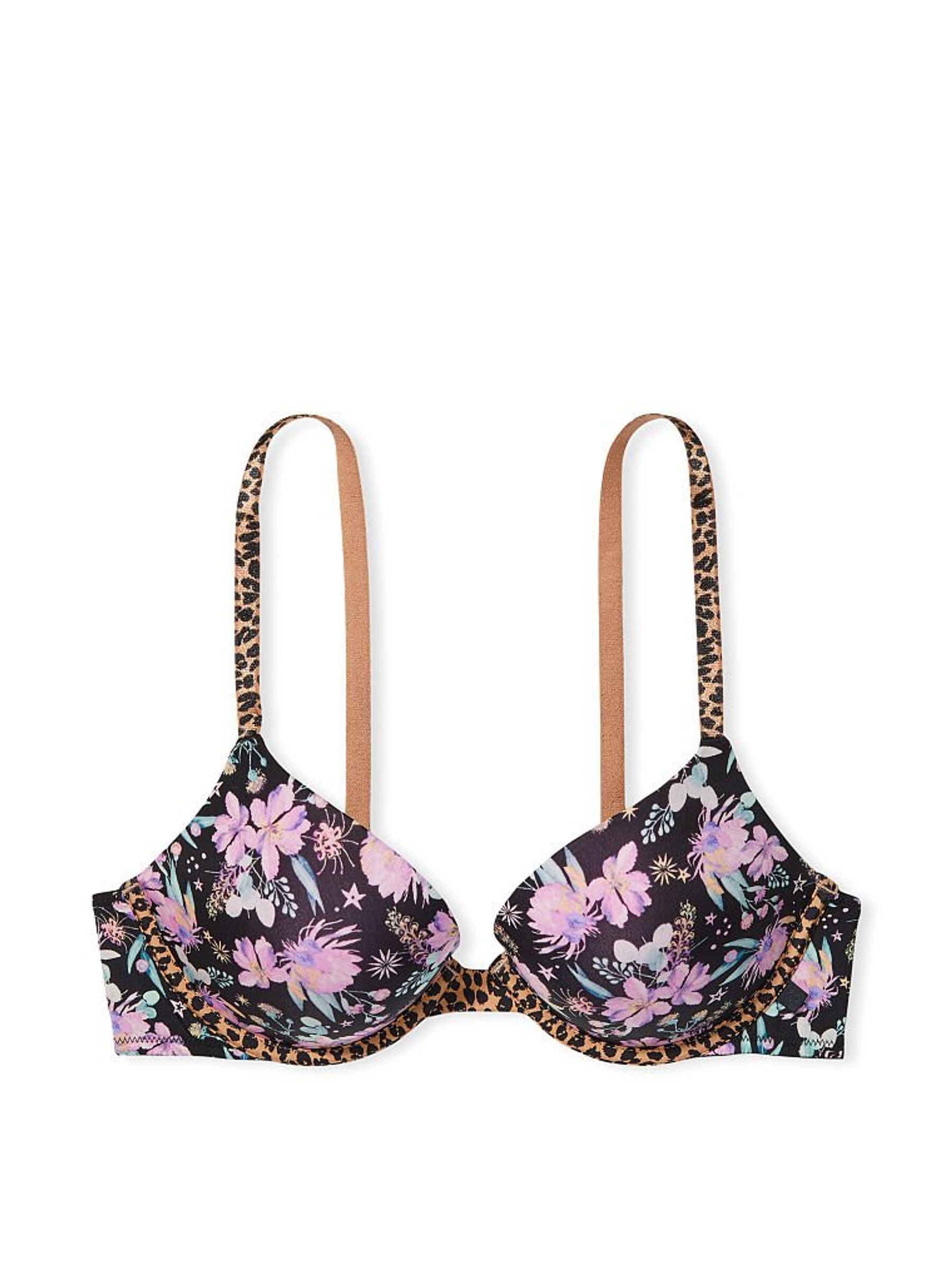 Black Animal Floral Smooth Push Up T-Shirt Bra - Image 3 of 3