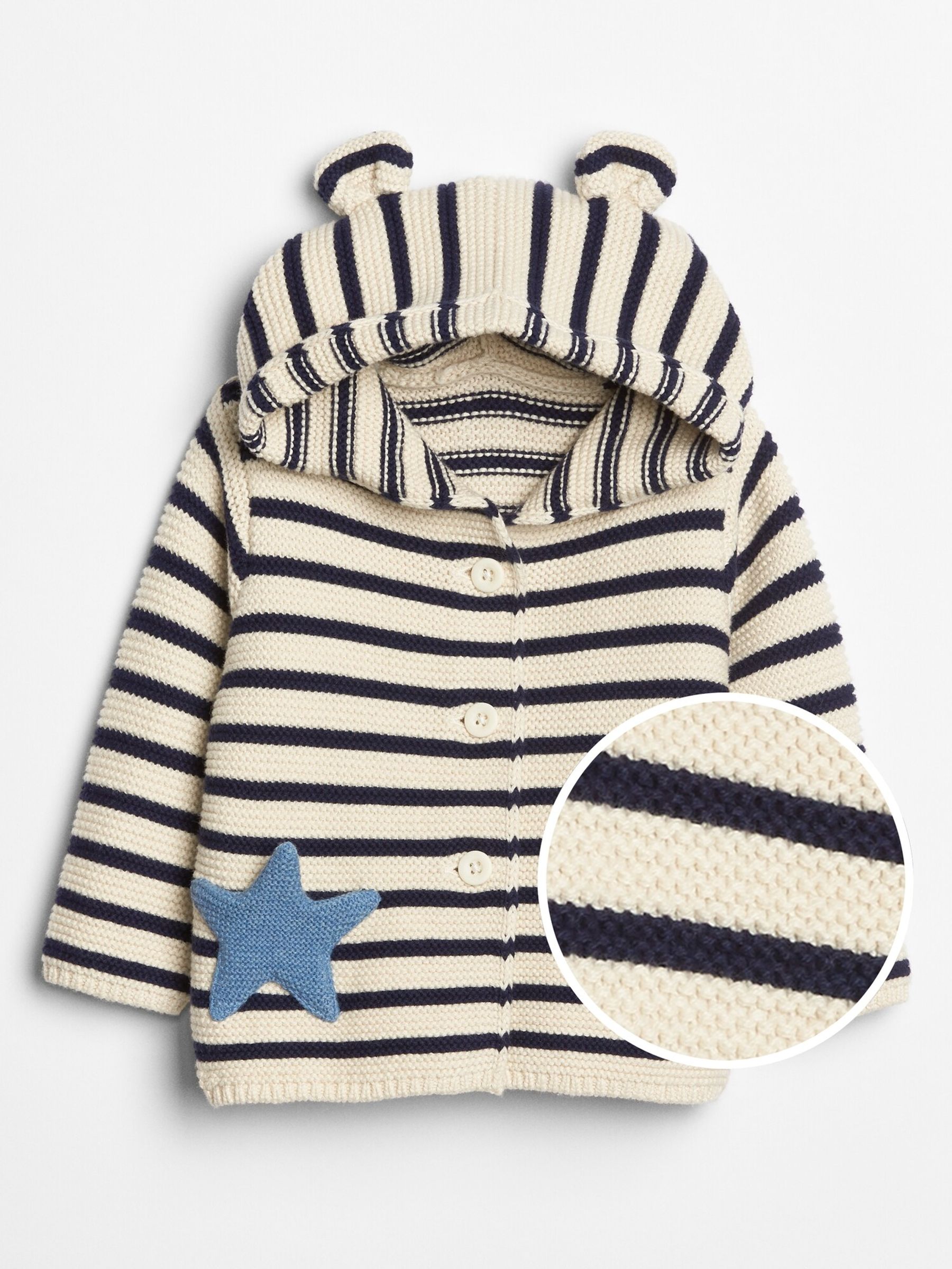 Navy Blue Stripe Heart Garter Hoodie Cardigan (Newborn - 24mths) - Image 1 of 1