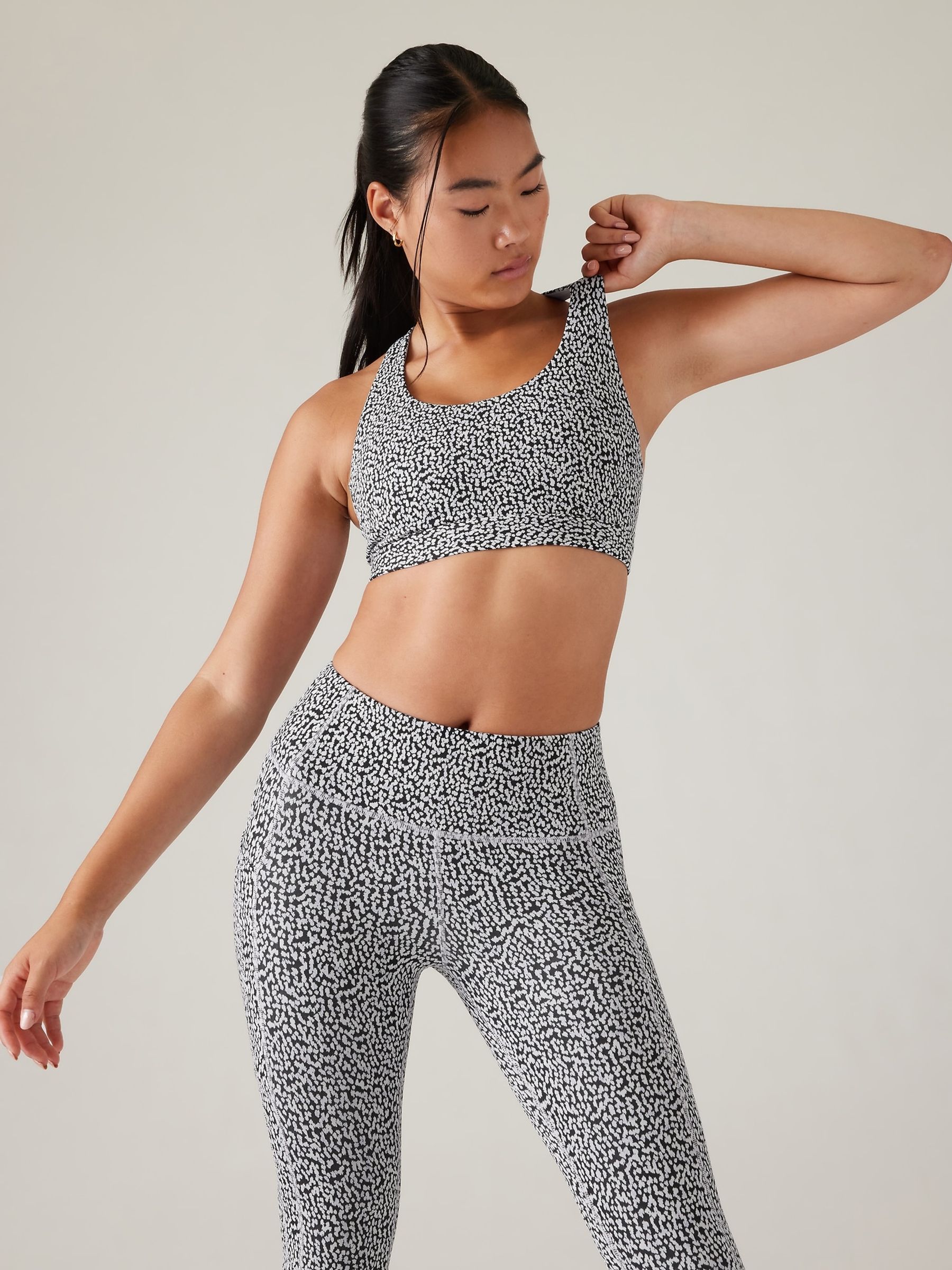Athleta Black/White A-C Cup Ultimate Medium Impact Sports Bra - Image 1 of 3