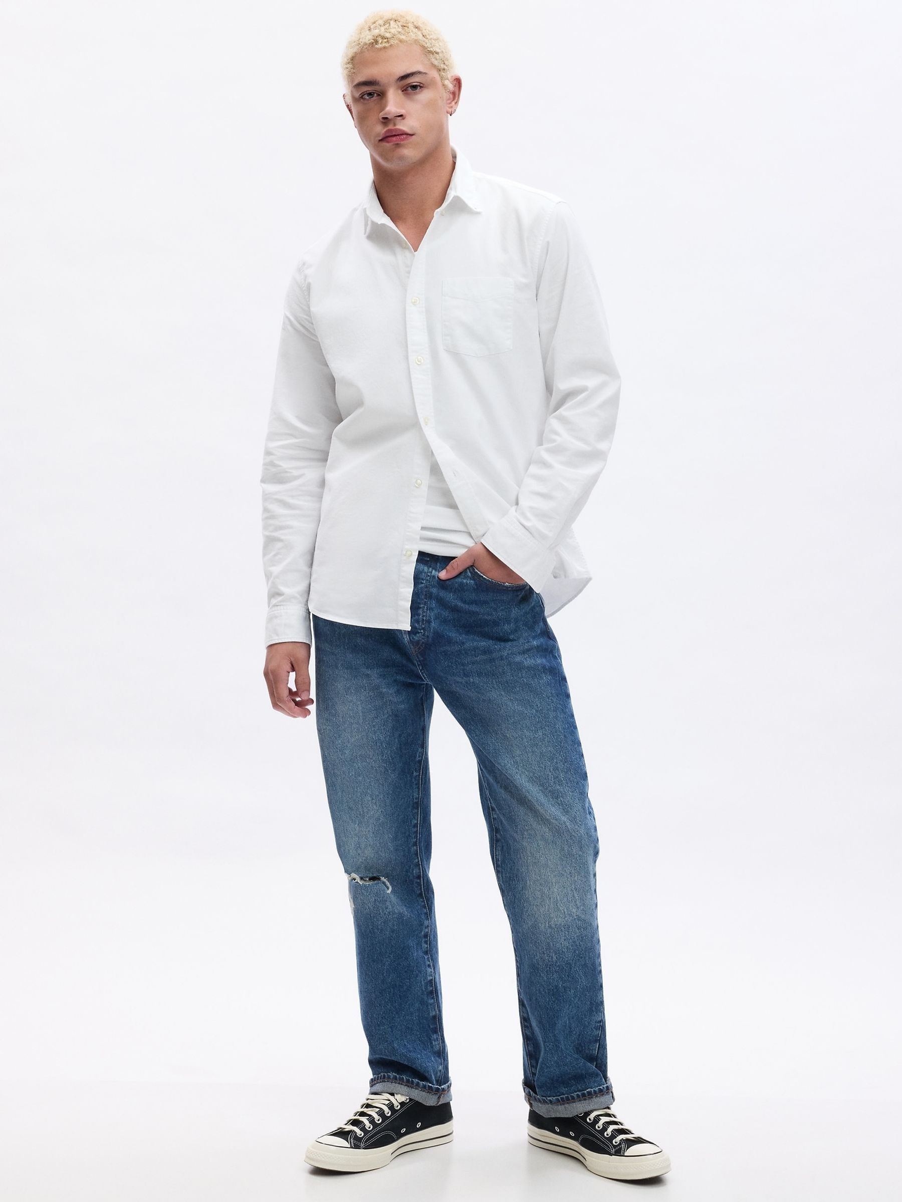 White Regular Fit Long Sleeve Oxford Shirt - Image 3 of 4