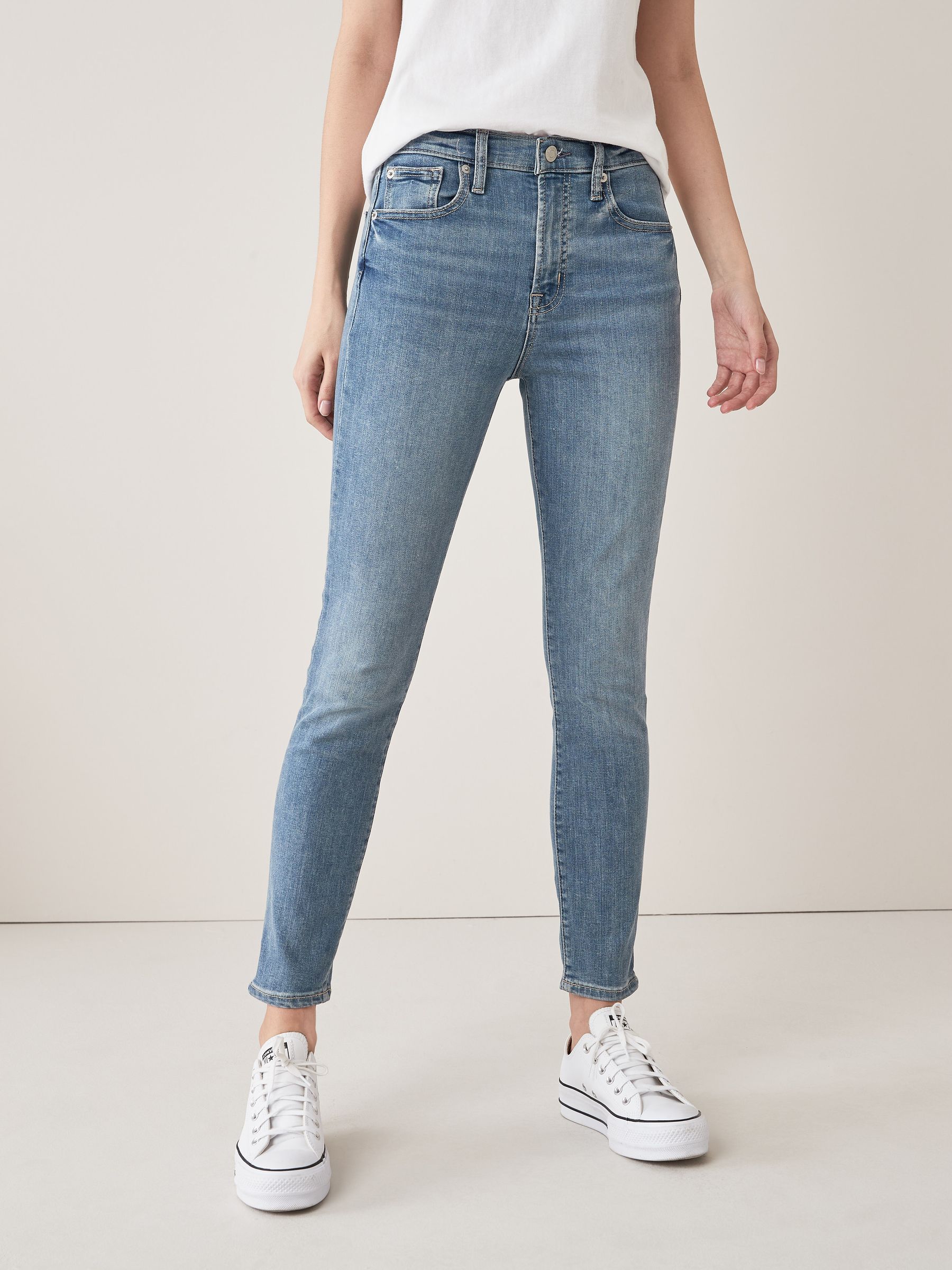 Light Indigo Blue High Waisted Stretch True Skinny Jeans - Image 1 of 6