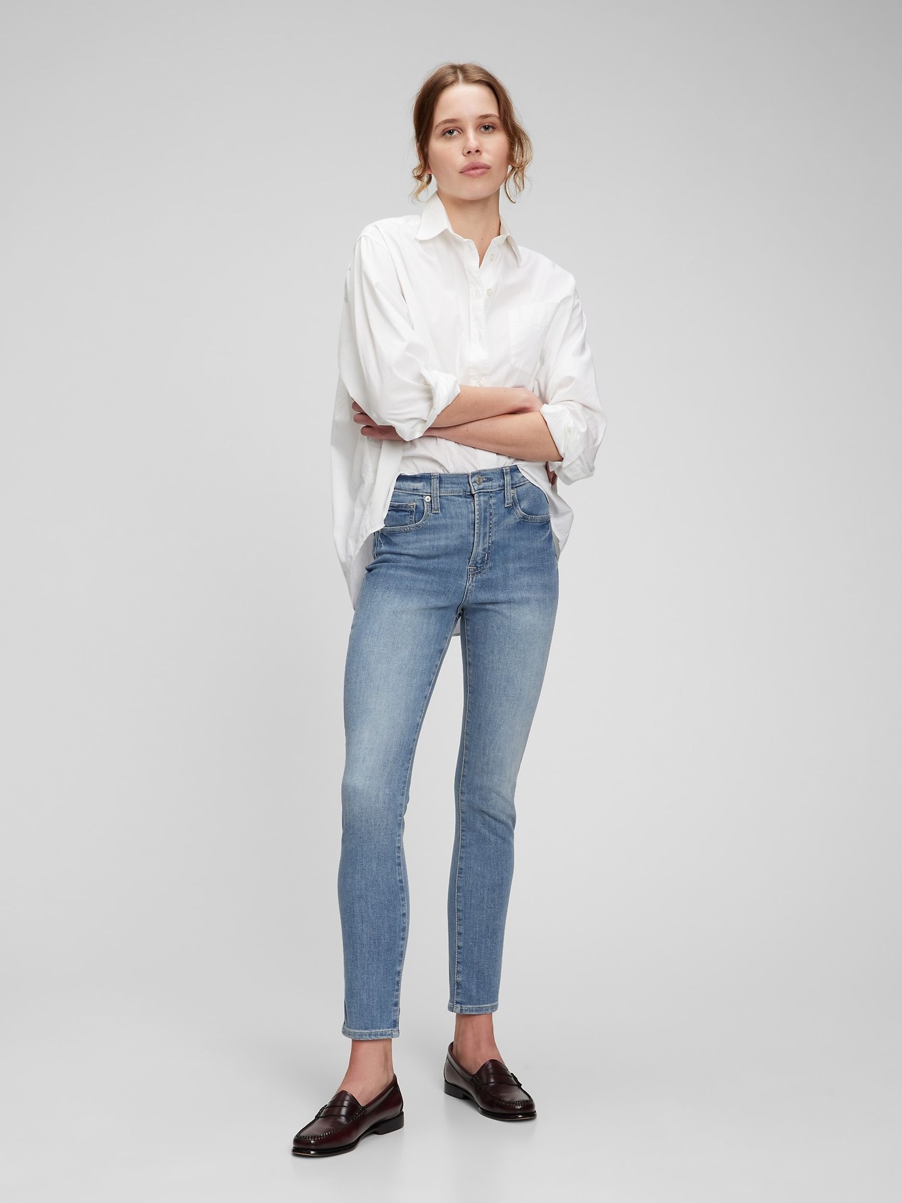 Light Indigo Blue High Waisted Stretch True Skinny Jeans - Image 3 of 6