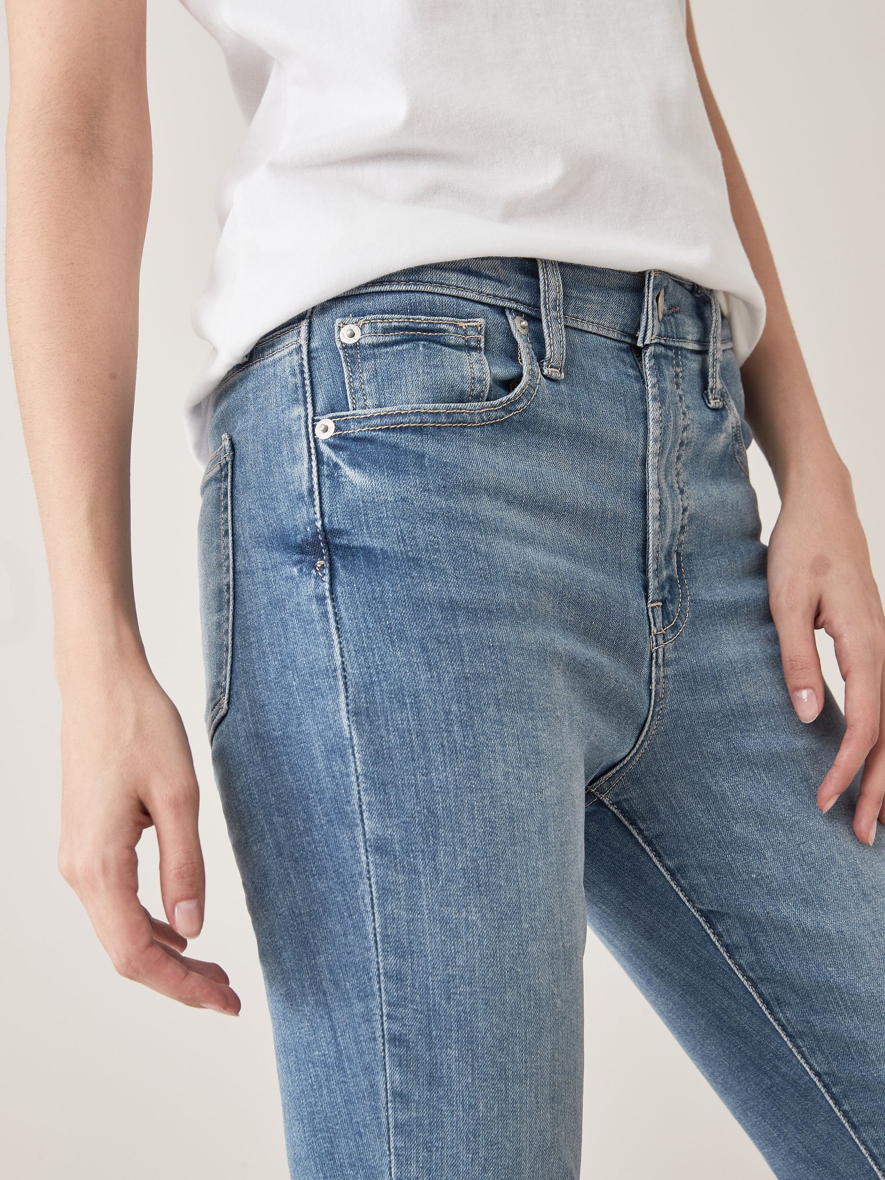 Light Indigo Blue High Waisted Stretch True Skinny Jeans - Image 4 of 6