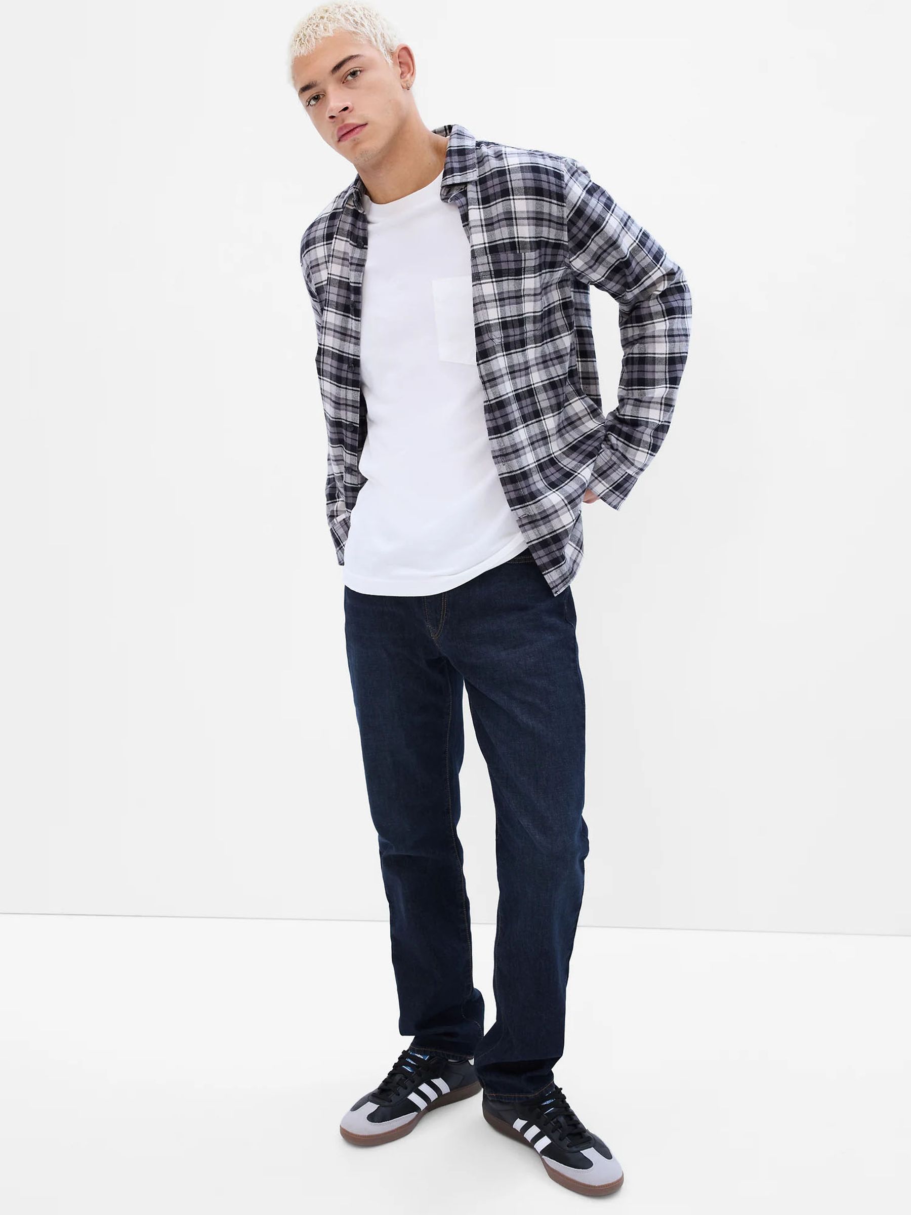 Dark Wash Blue Straight Fit Stretch Jeans - Image 1 of 4