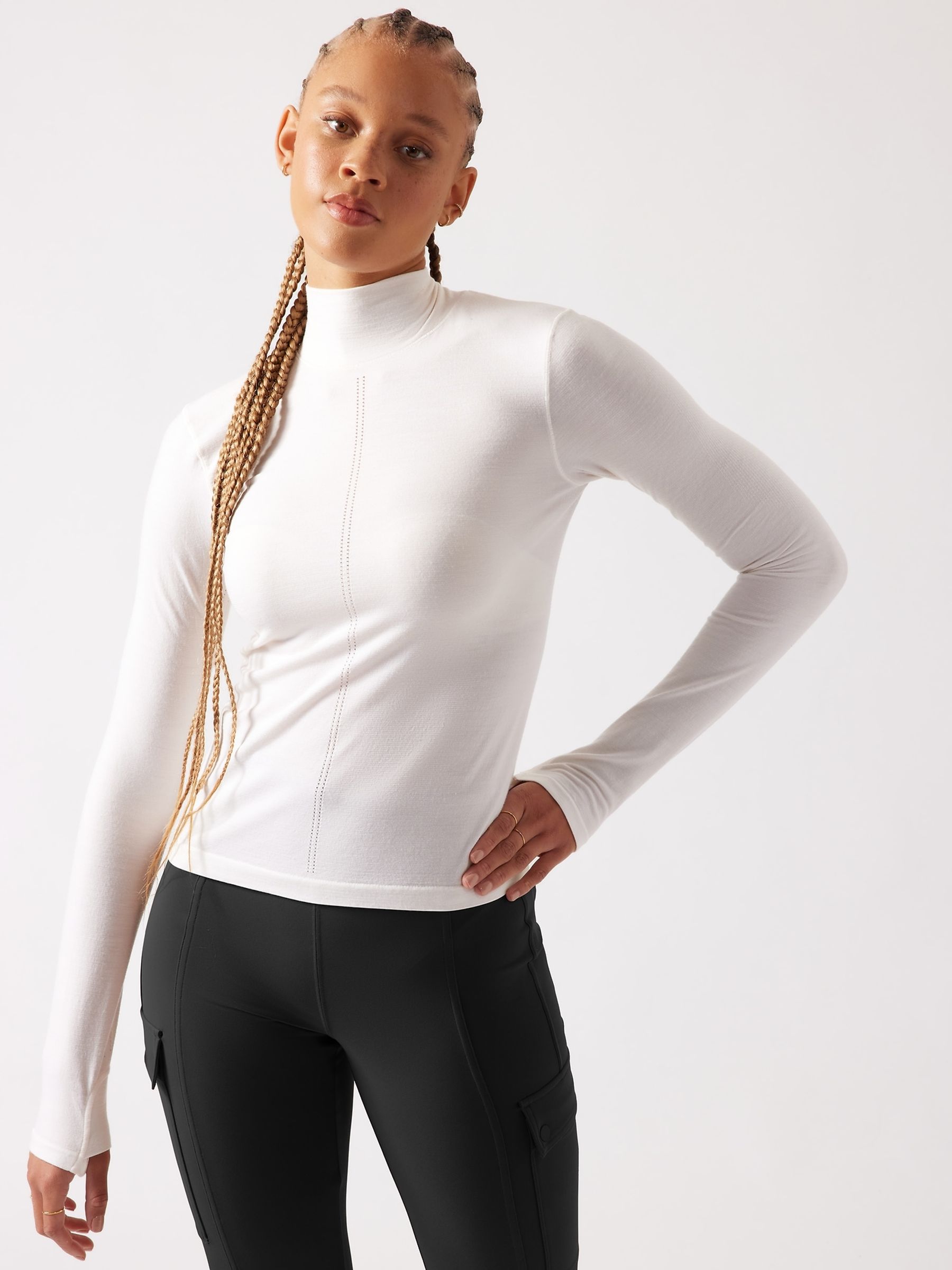 Athleta White Ascent Seamless Turtleneck T-Shirt - Image 1 of 9