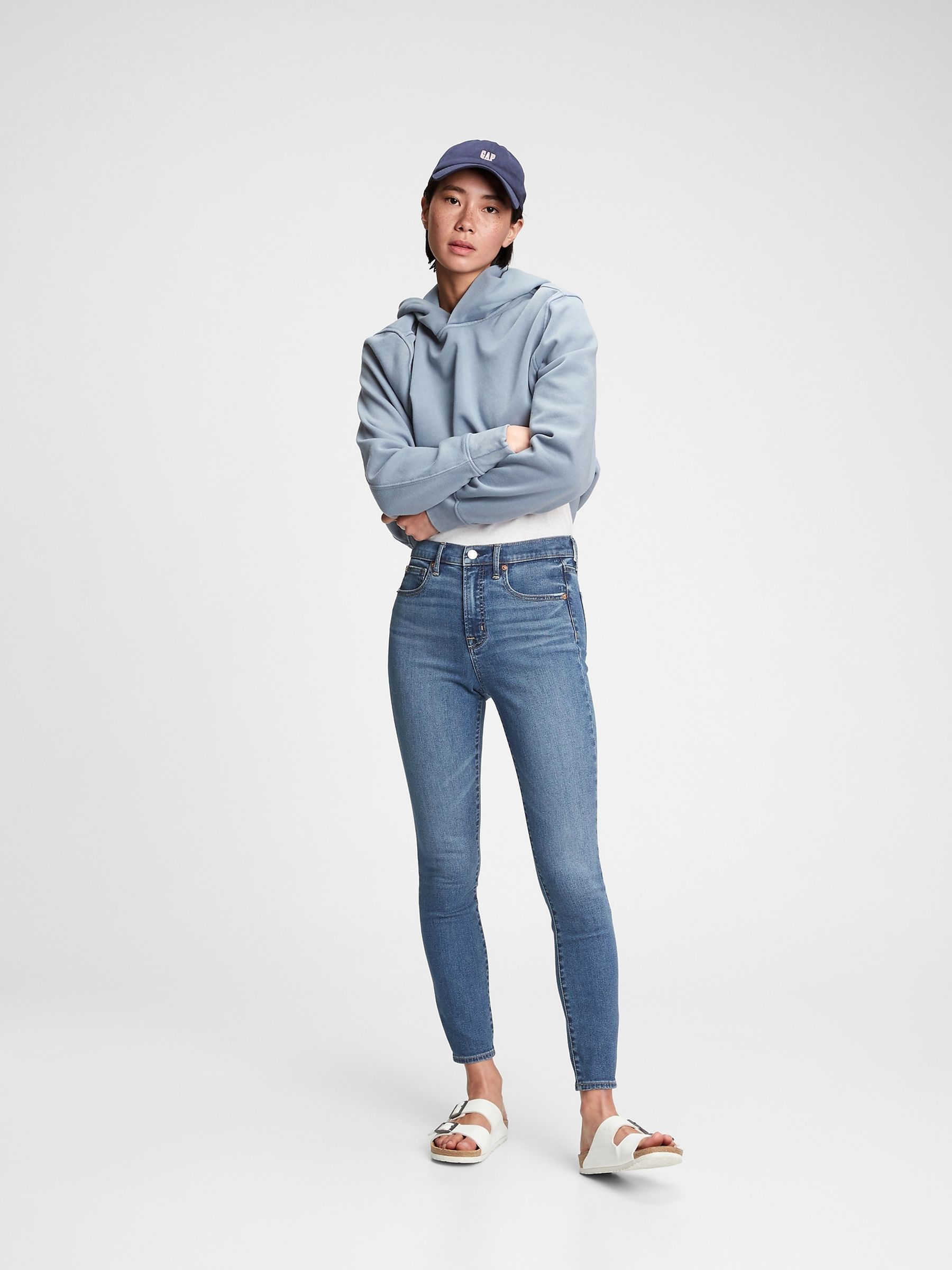Mid Indigo Blue High Waisted Classic Stretch True Skinny Jeans - Image 1 of 5