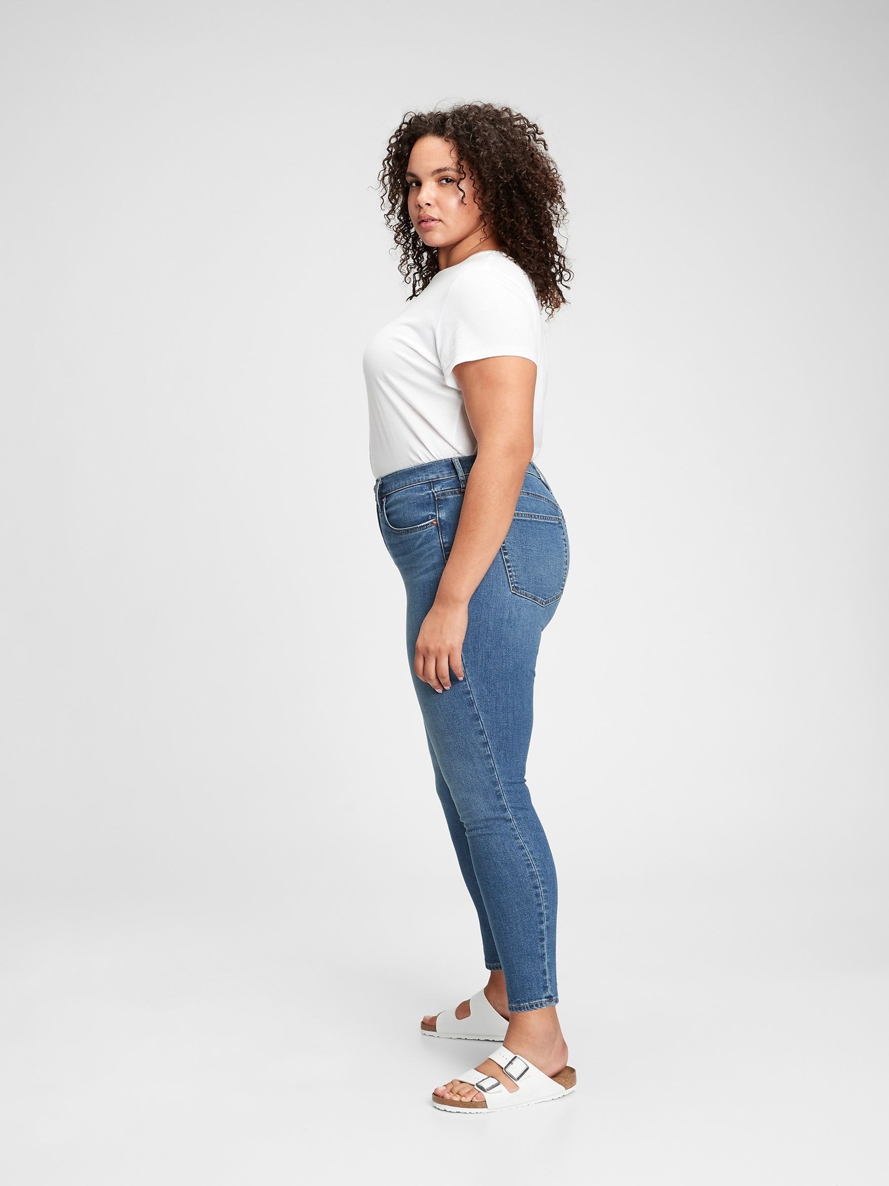 Mid Indigo Blue High Waisted Classic Stretch True Skinny Jeans - Image 5 of 5