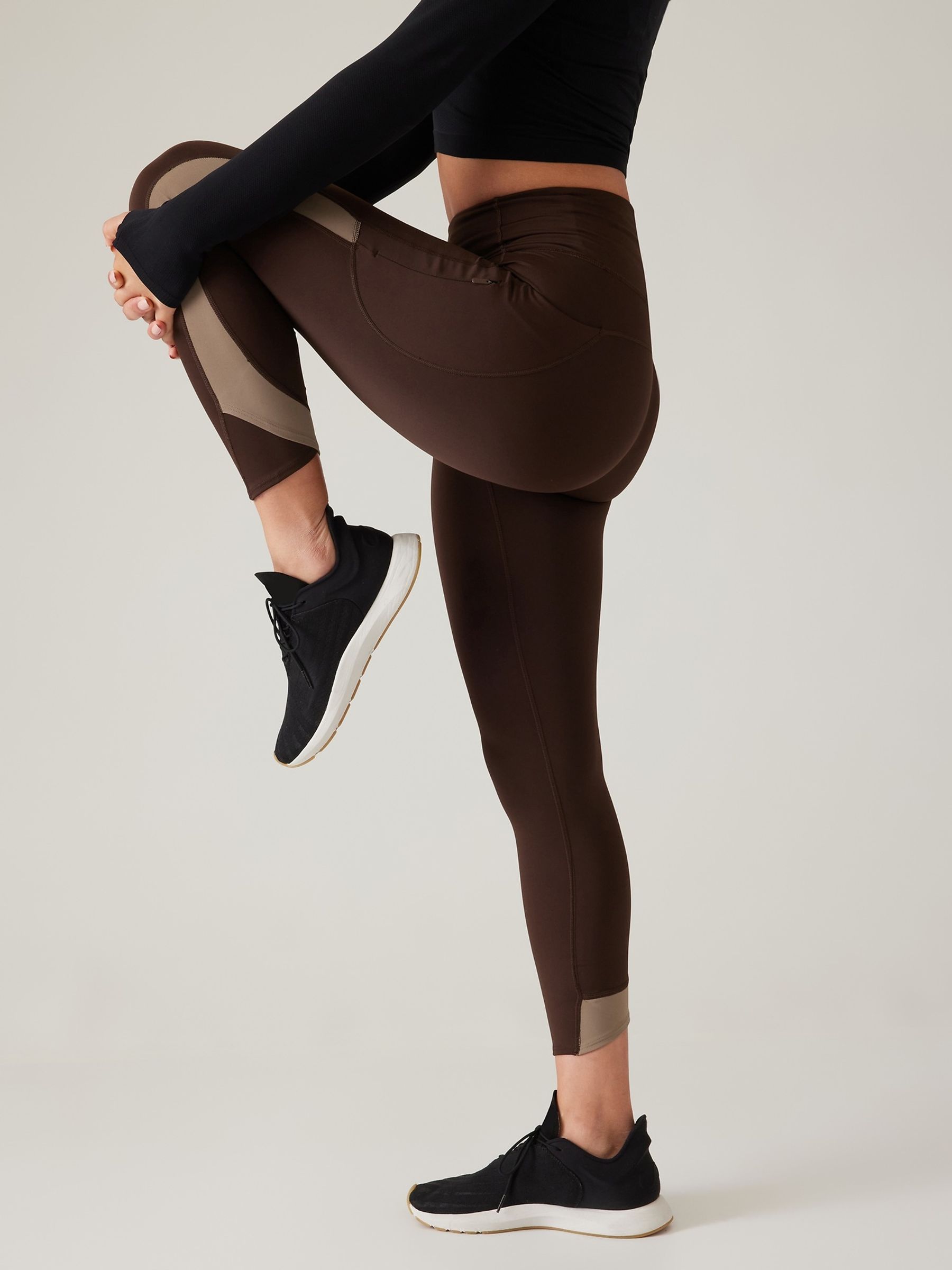 Athleta Brown Ultimate Stash Colourblock 7/8 Leggings - Image 3 of 6