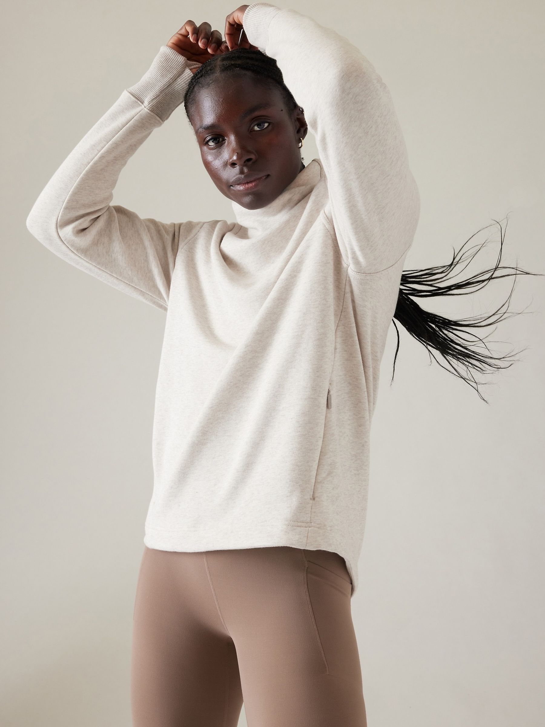 Athleta Cream Cosy Karma Twist Neck Sweatshirt - Image 1 of 7