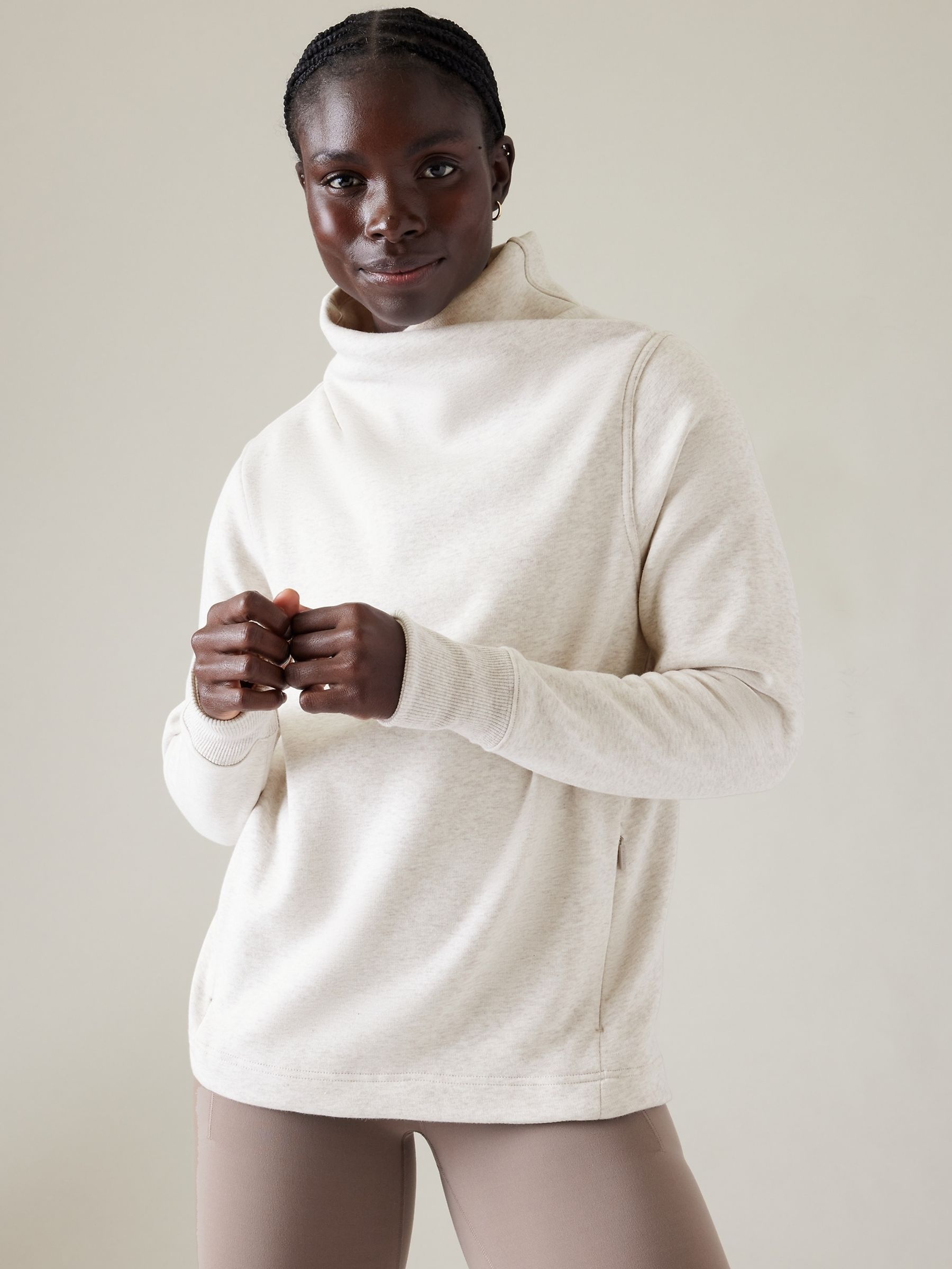 Athleta Cream Cosy Karma Twist Neck Sweatshirt - Image 4 of 7