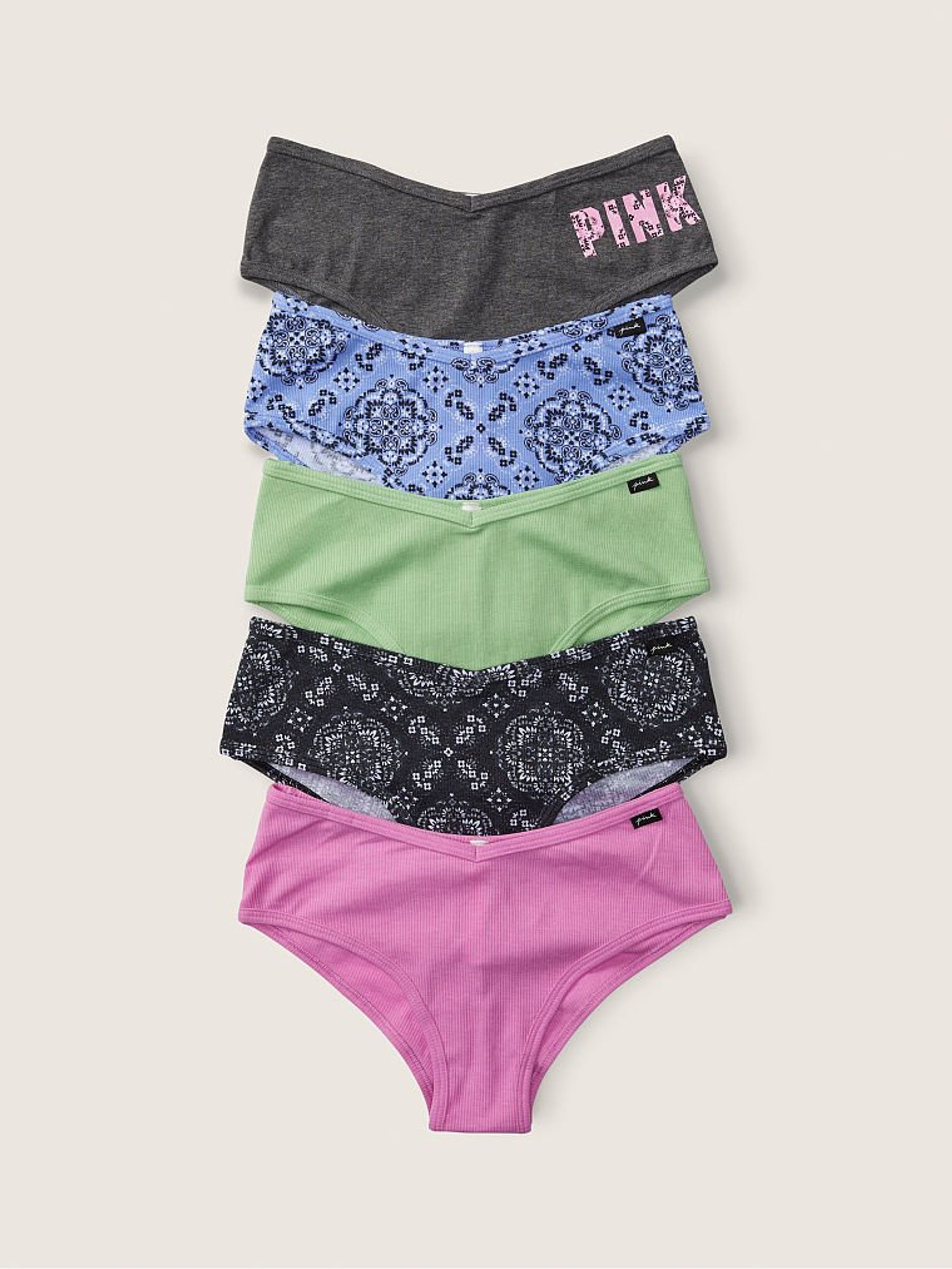 Grey/Purple/Blue/Green Print Cheeky Cotton Knickers Multipack - Image 1 of 1