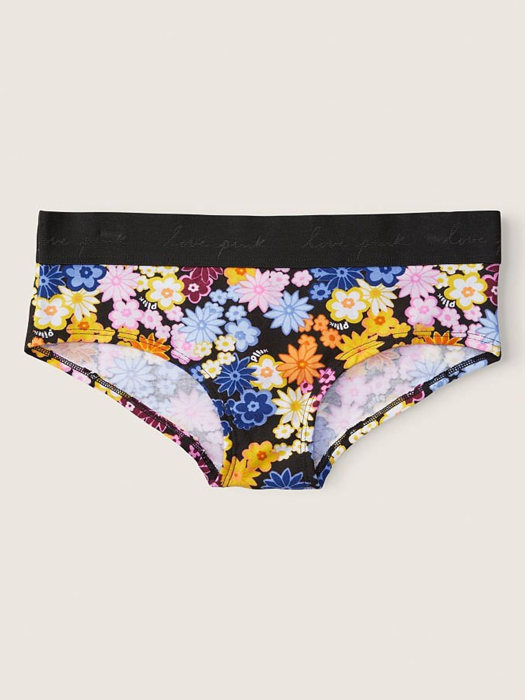 Pure Black Floral Print Black Cotton Logo Hipster Knickers - Image 1 of 1
