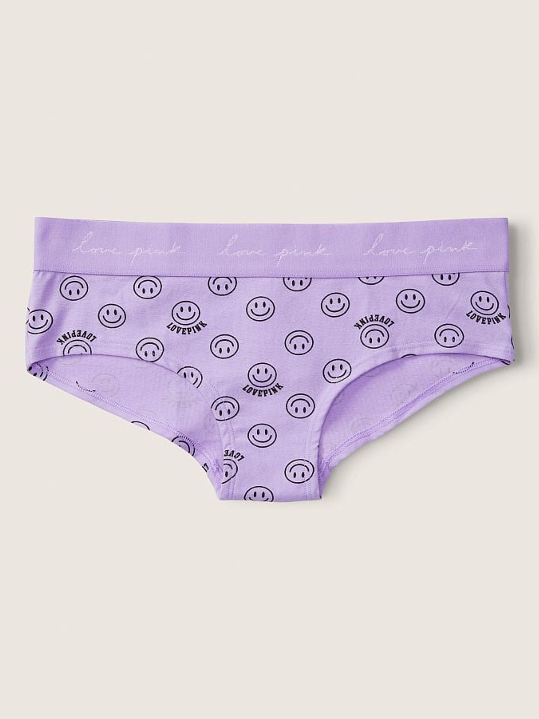 Lavender Love Smiley Print Purple Cotton Logo Hipster Knickers - Image 1 of 1