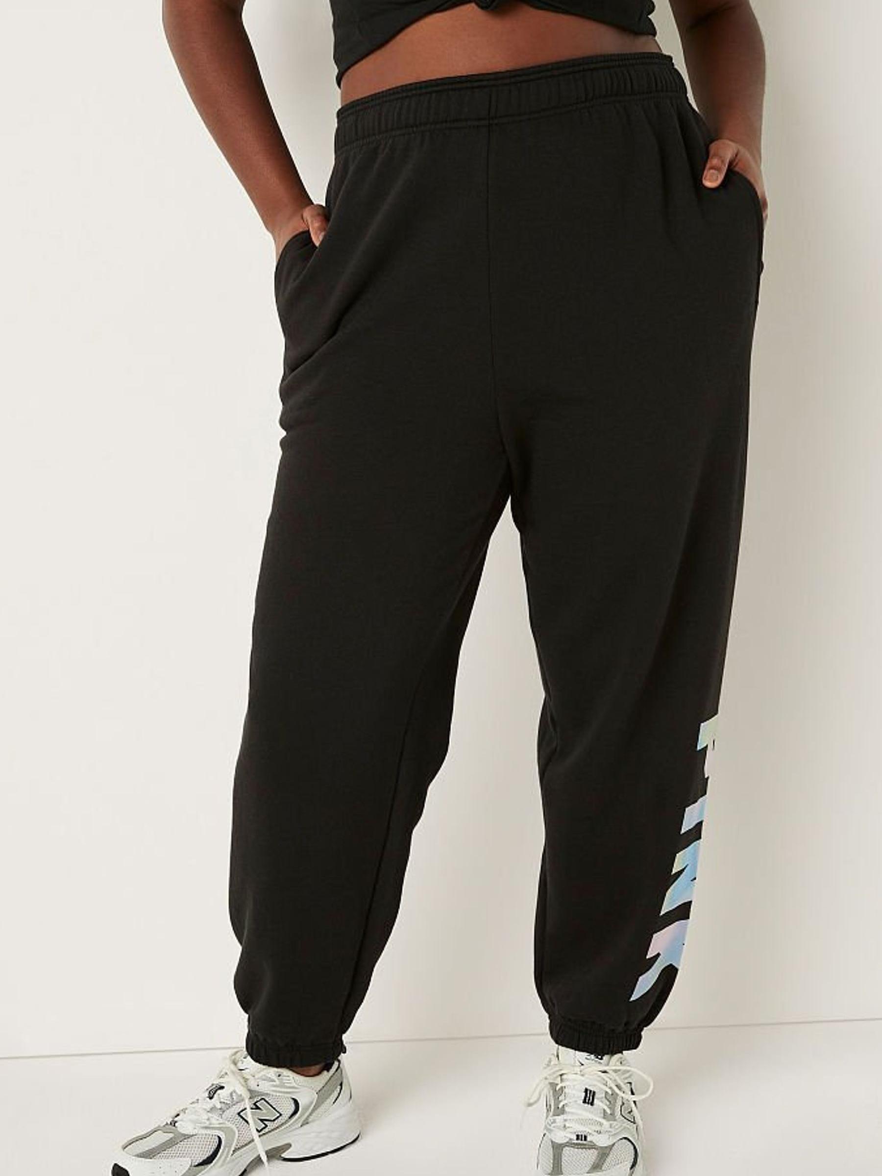 Pure Black Blur Sans Logo Fleece Baggy Campus Sweatpants - Image 1 of 4
