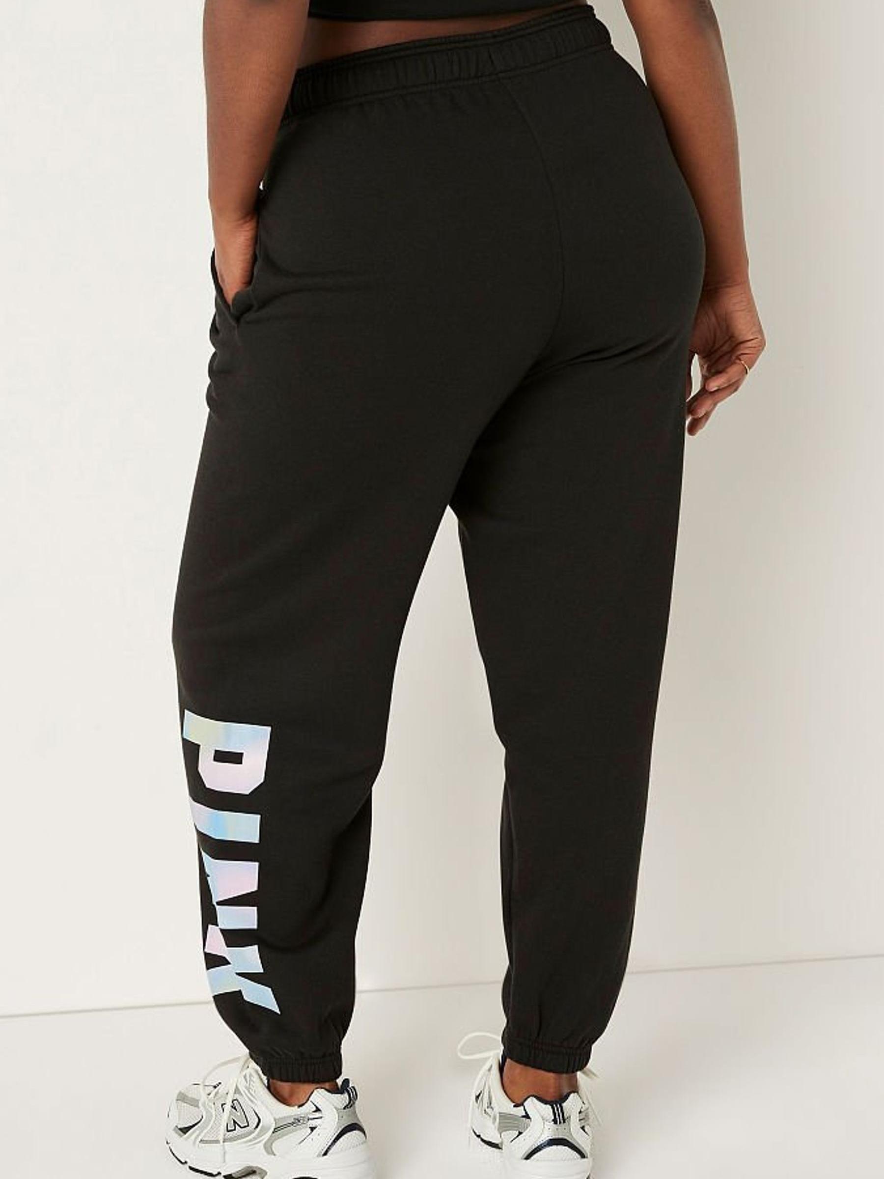 Pure Black Blur Sans Logo Fleece Baggy Campus Sweatpants - Image 2 of 4
