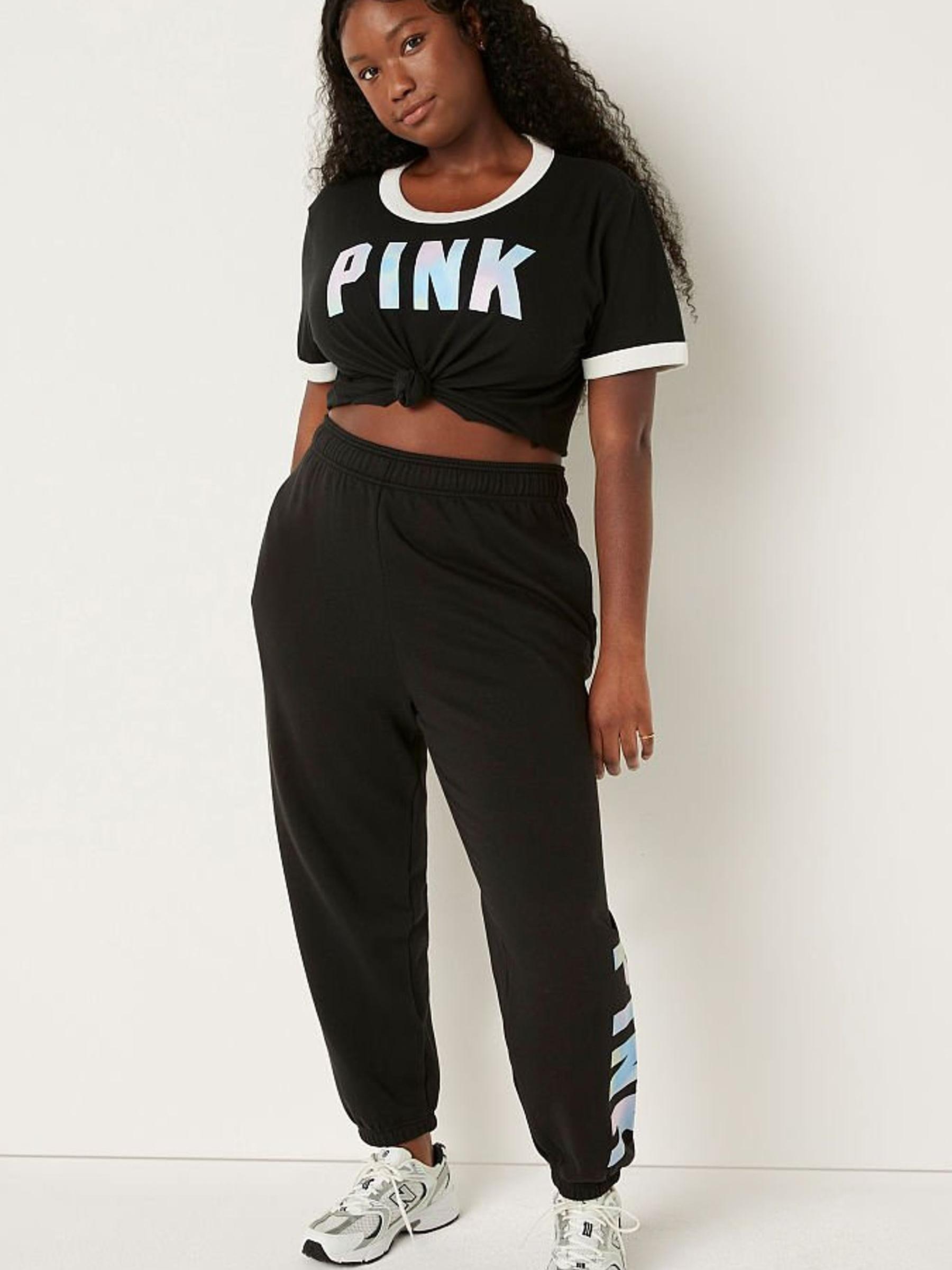 Pure Black Blur Sans Logo Fleece Baggy Campus Sweatpants - Image 3 of 4