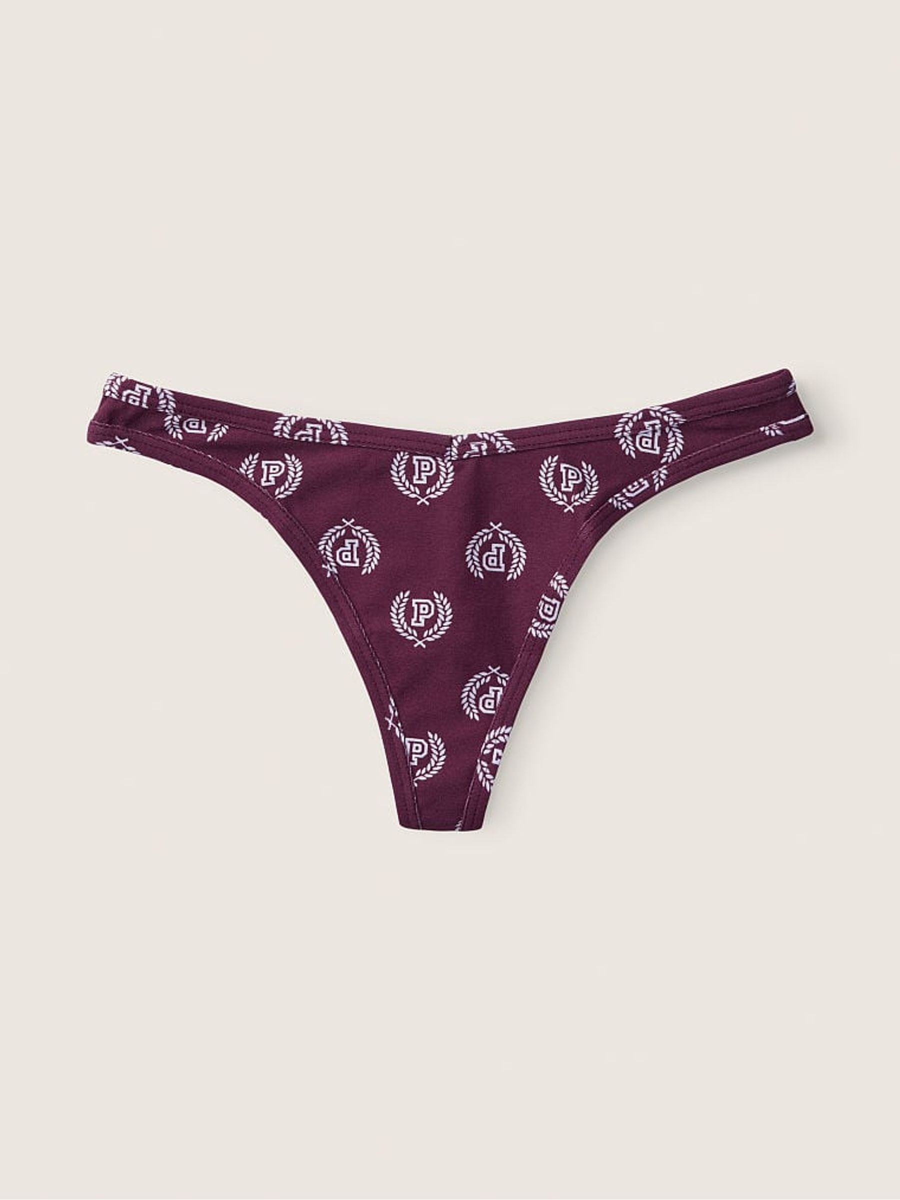 Rich Maroon Seal Print Red Cotton Thong Knickers - Image 1 of 1