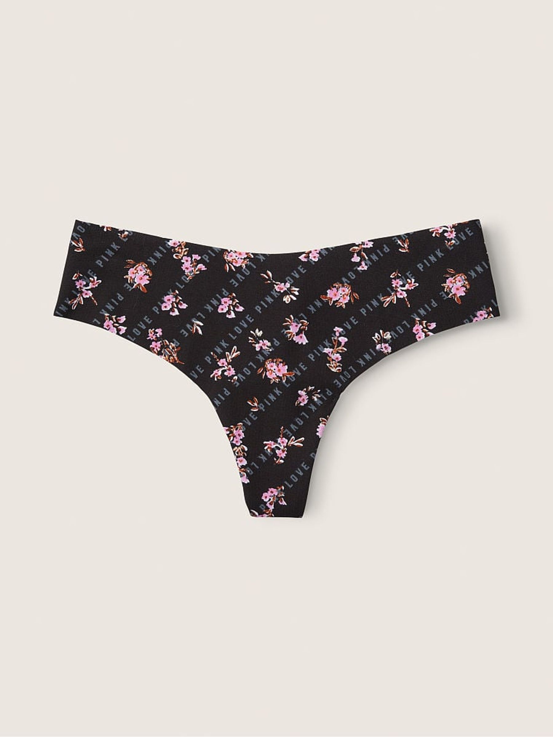 Logo Floral Print Pure Black No Show Thong Knickers - Image 1 of 1