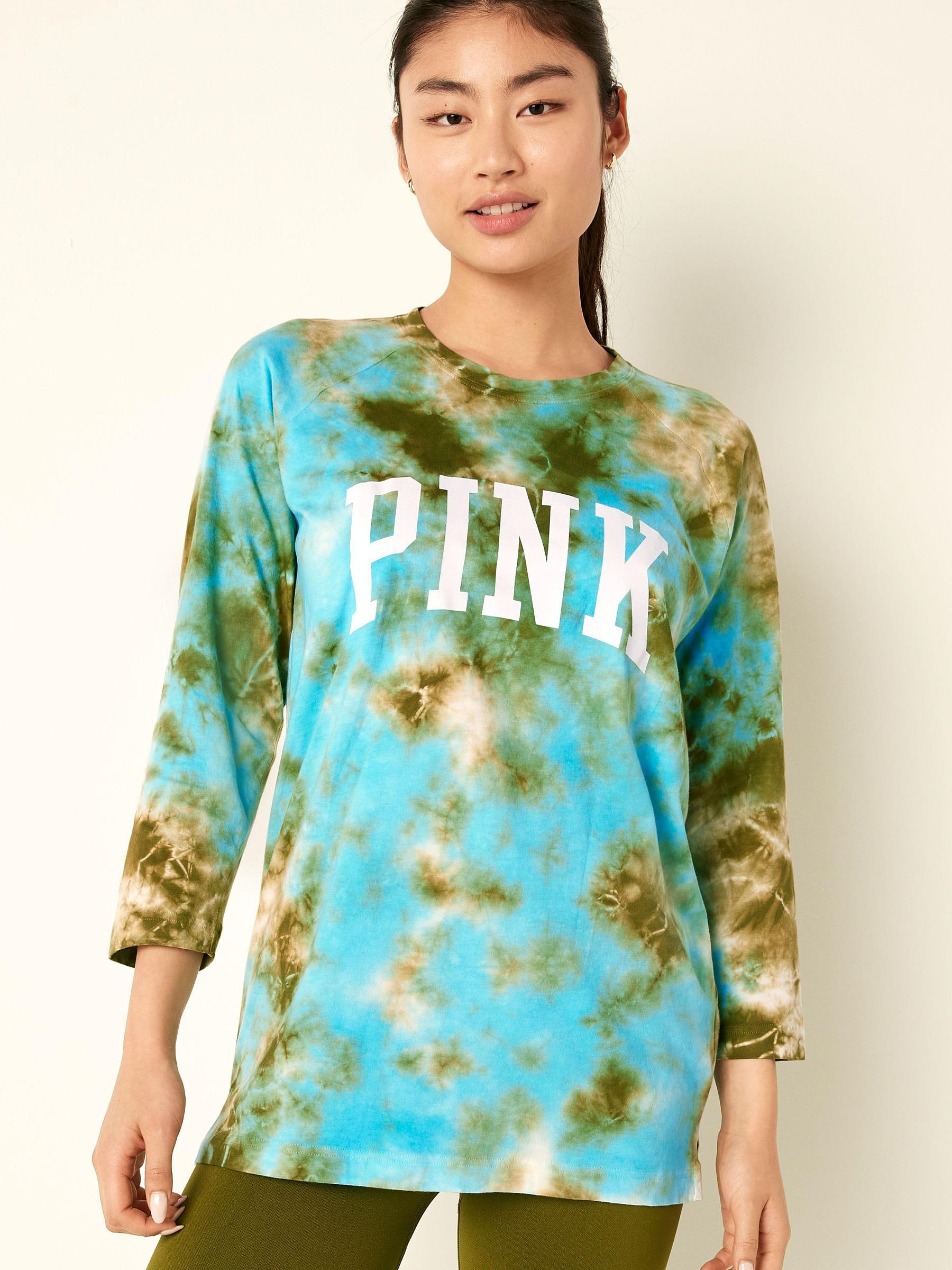 Blue Under Water Tie Dye Cotton / Sleeve Campus Baseball T-Shirt - Image 1 of 4
