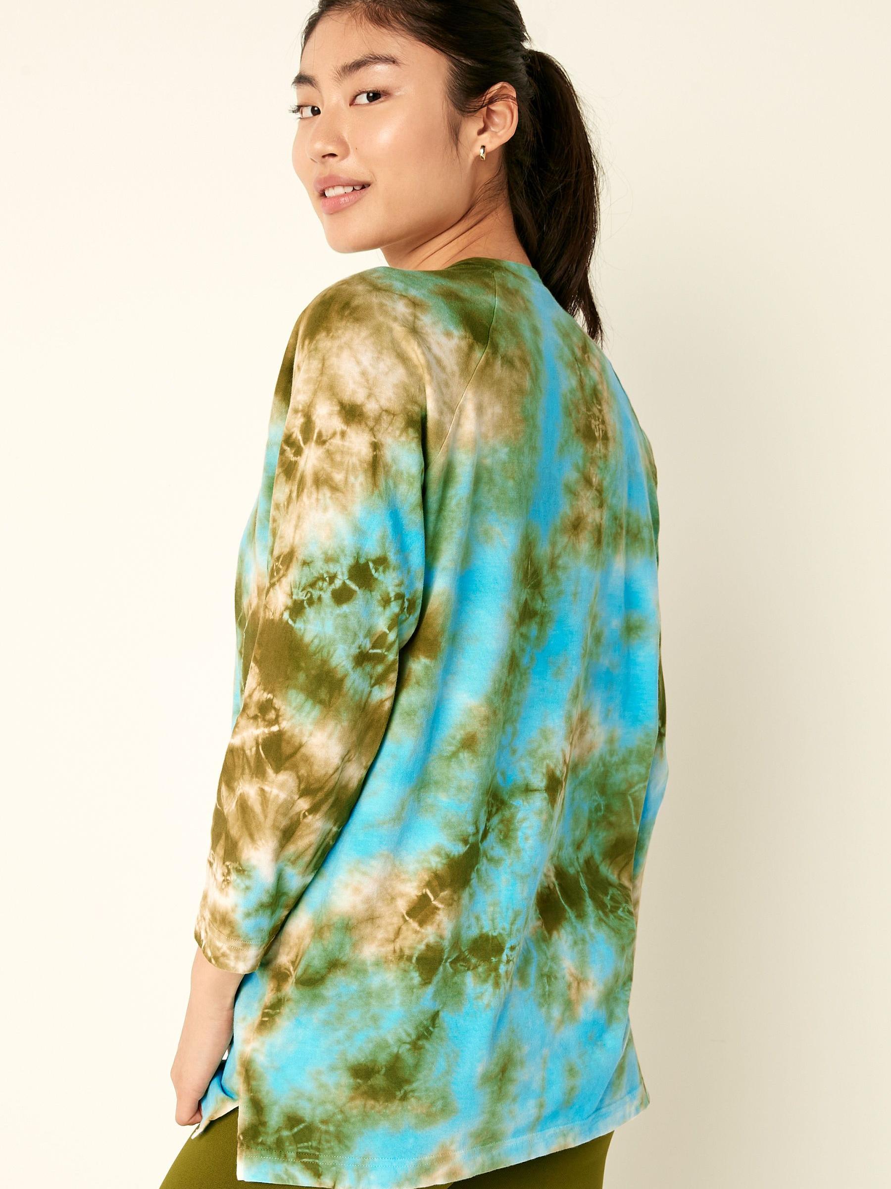 Blue Under Water Tie Dye Cotton / Sleeve Campus Baseball T-Shirt - Image 2 of 4