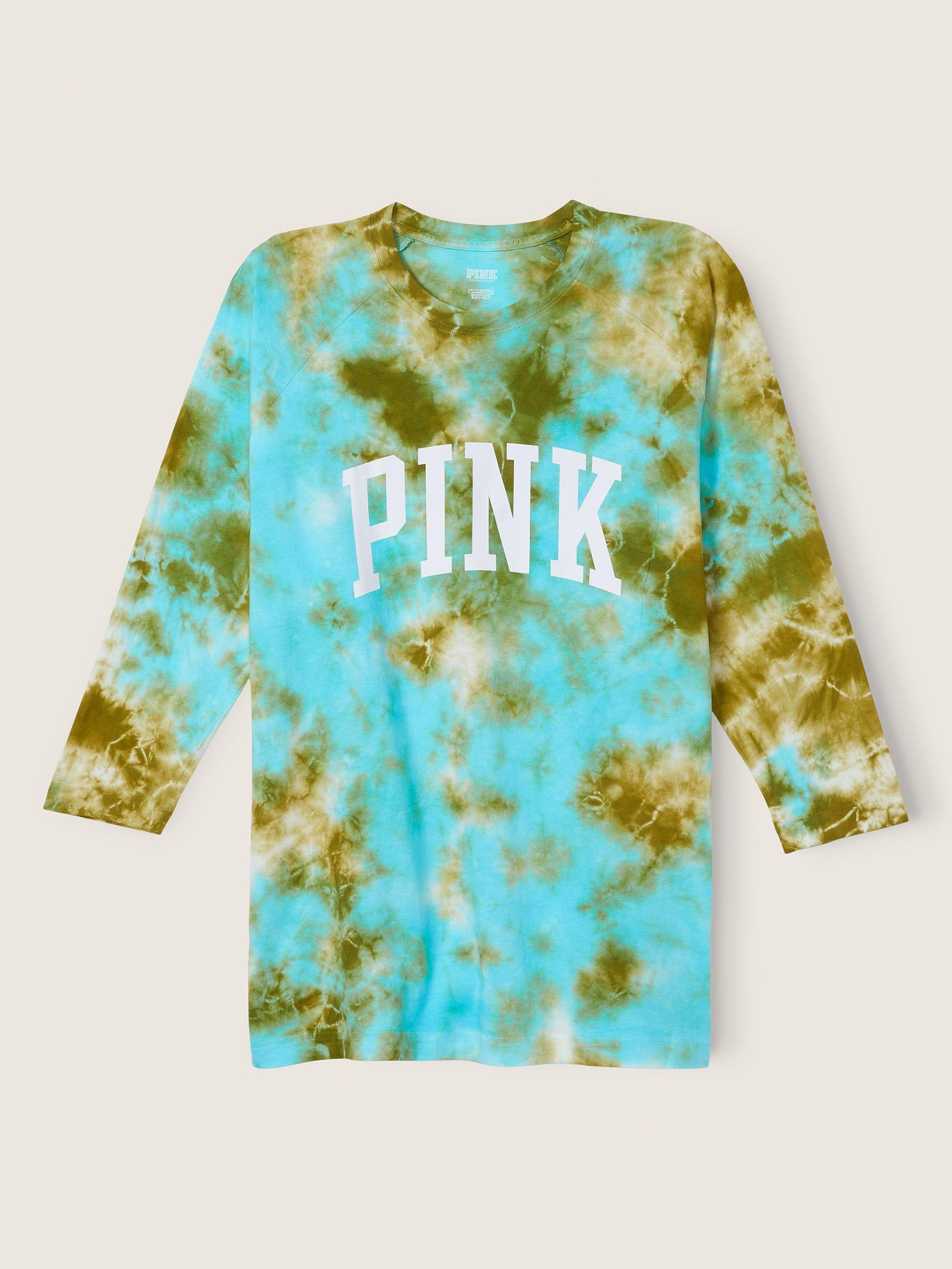 Blue Under Water Tie Dye Cotton / Sleeve Campus Baseball T-Shirt - Image 4 of 4