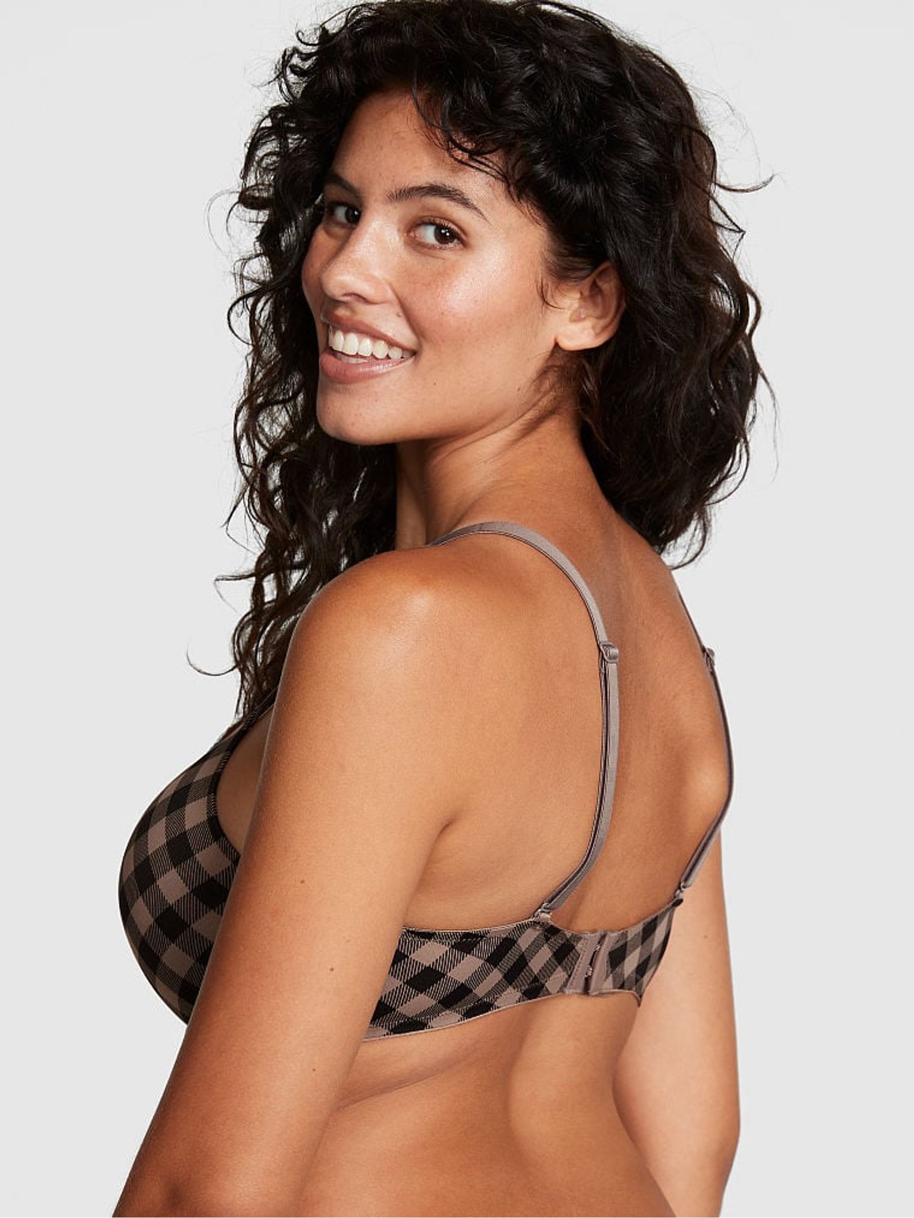 Iced Coffee Brown Tartan Push Up Bra - Image 2 of 4