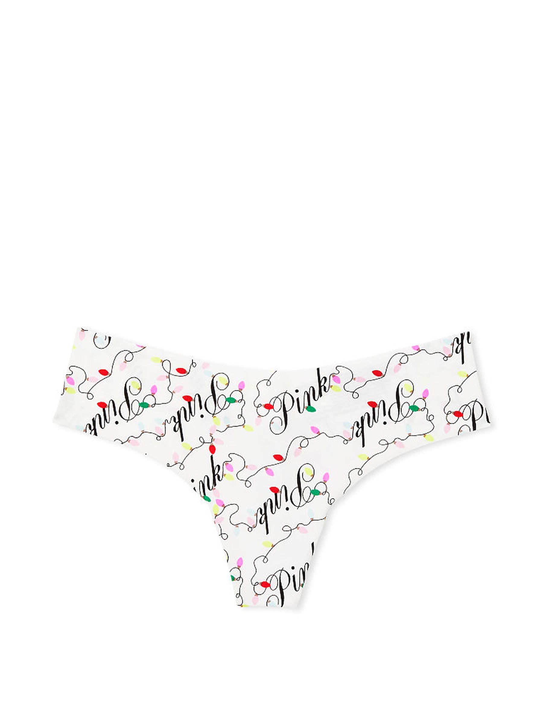Optic White Holiday Light Script No Show Thong Knickers - Image 1 of 1