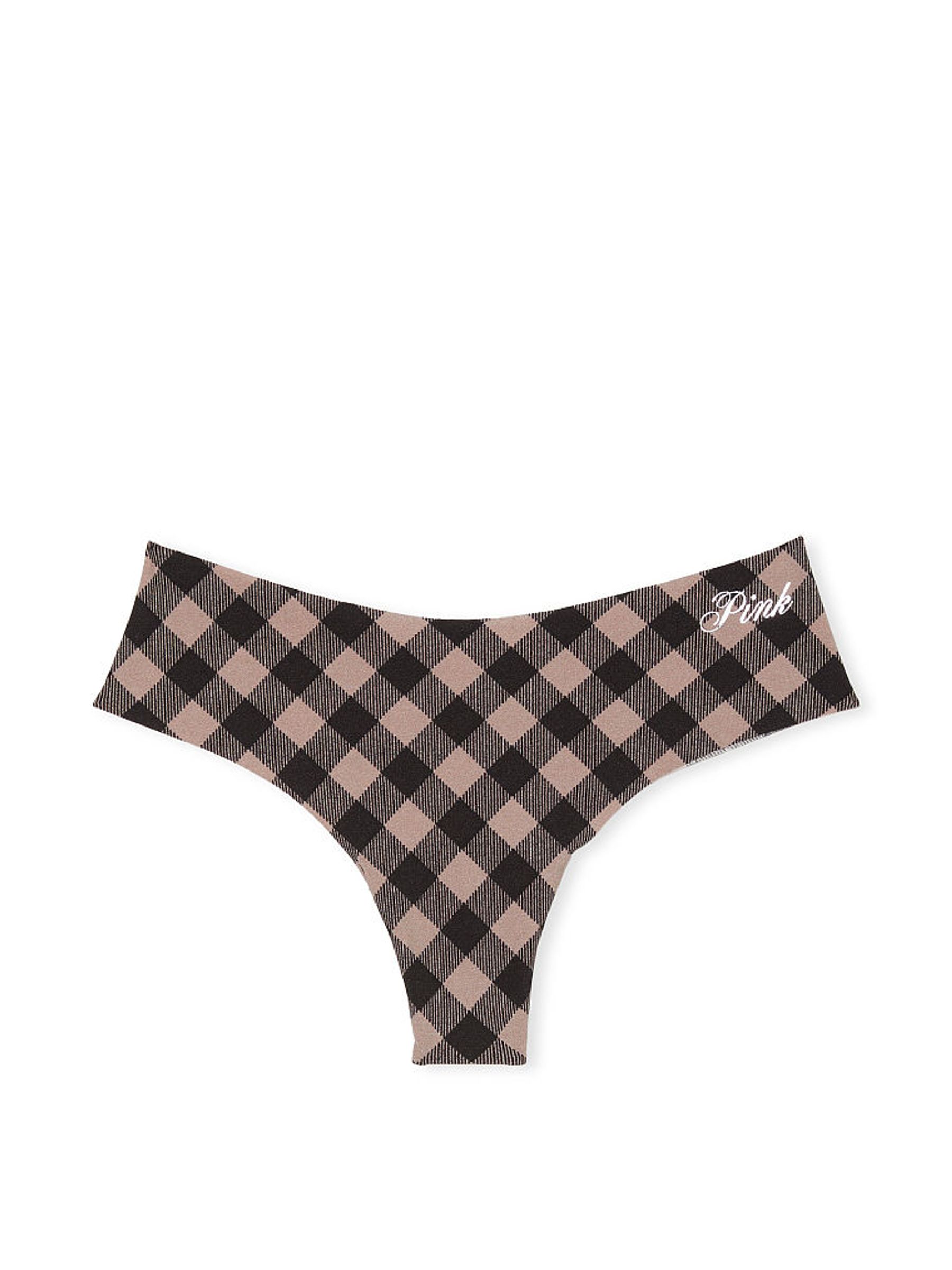 Iced Coffee Brown Plaid No Show Thong Knickers - Image 3 of 3