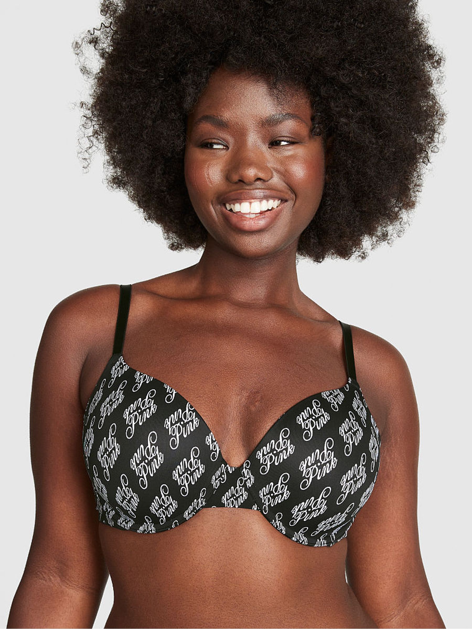 Pure Black Script Lightly Lined Bra - Image 1 of 3