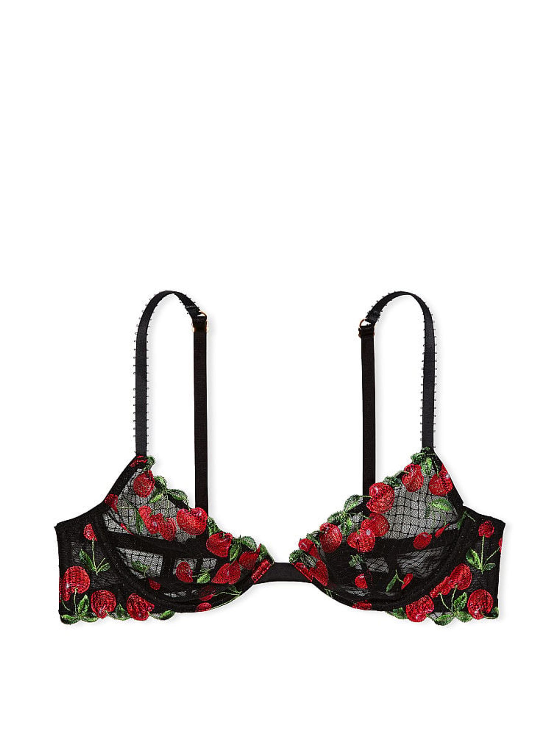 Cherry Black Unlined Demi Embroidered Bra - Image 3 of 3