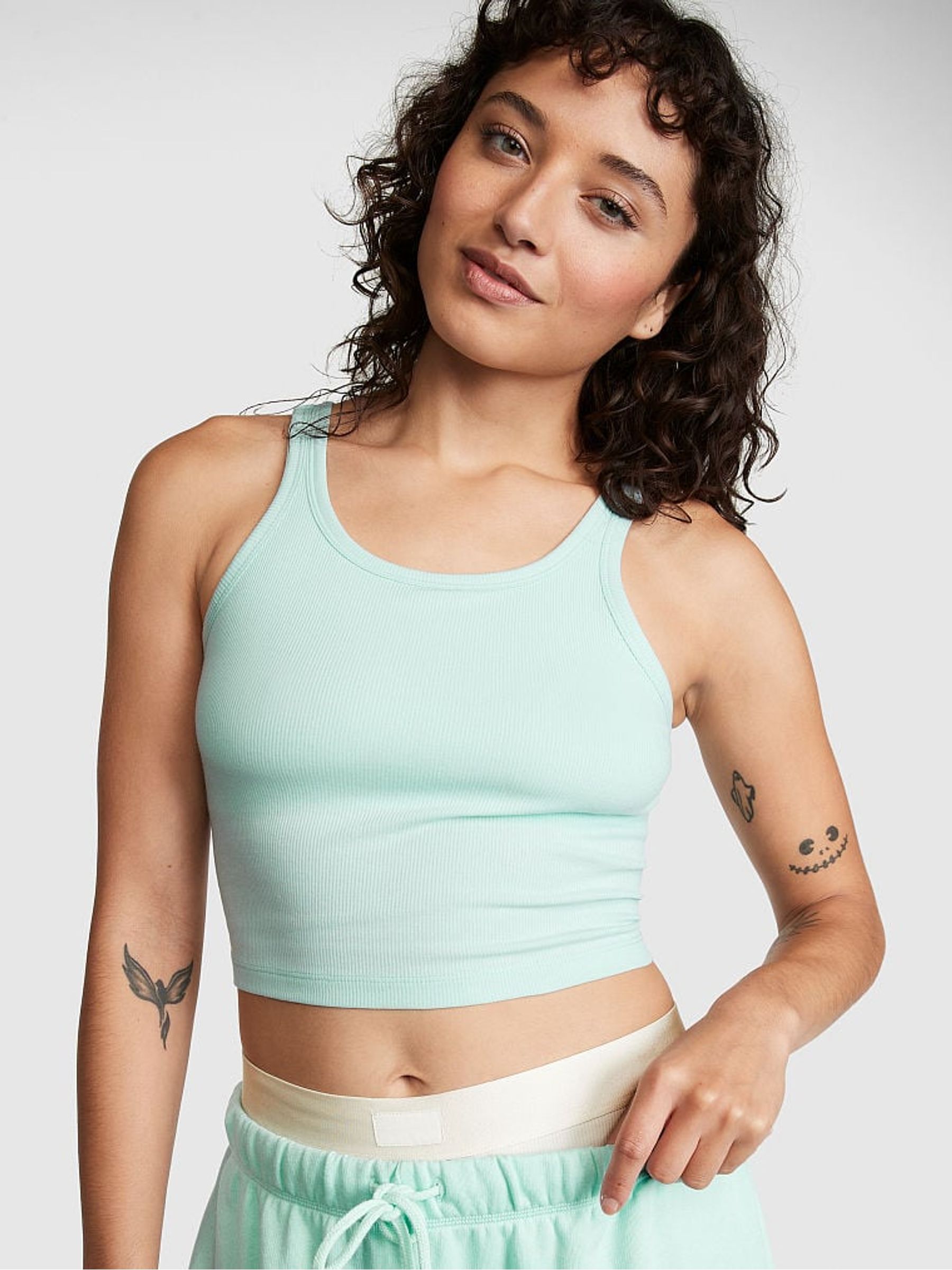 Opal Blue Crop Ribbed Tank Top - Image 1 of 4