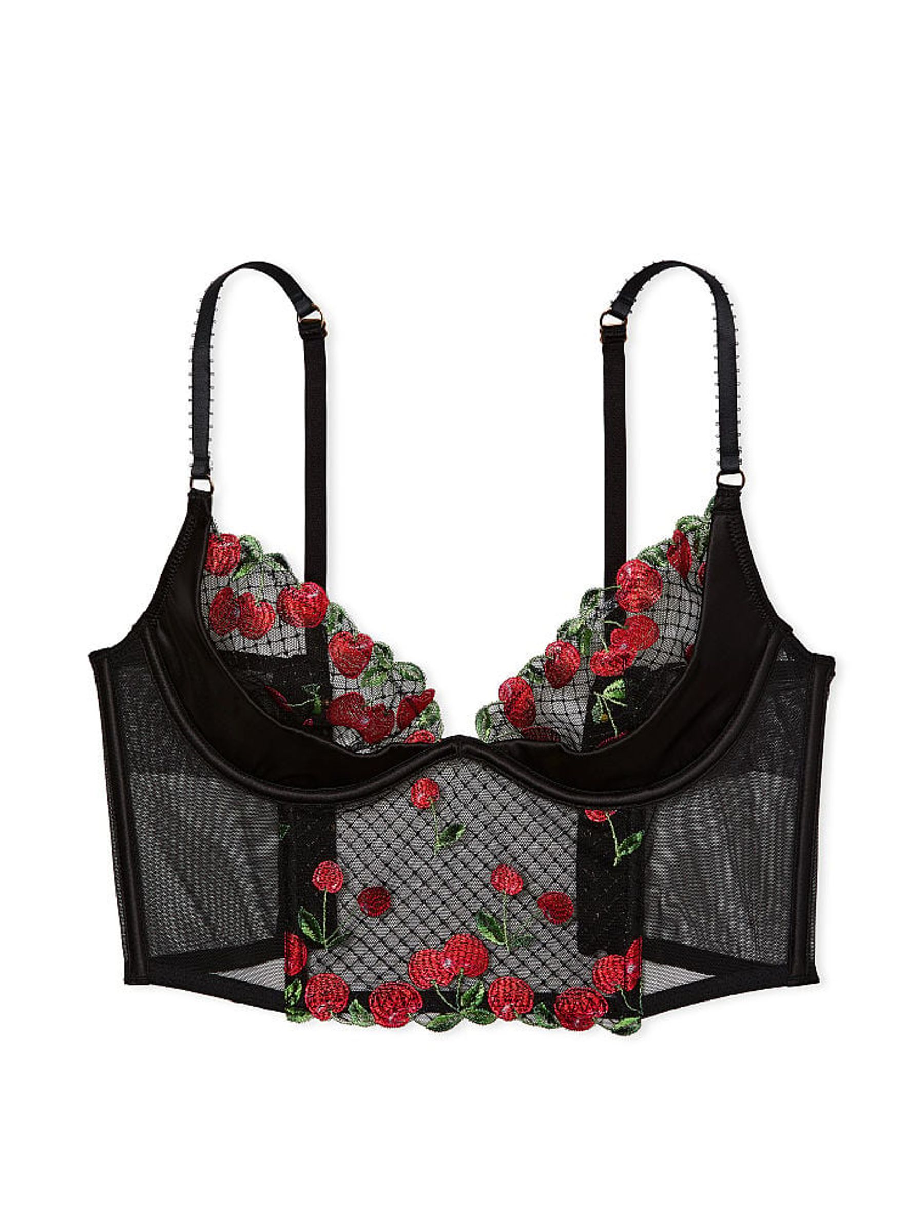 Cherry Black Quarter Cup Embroidered Corset Bra Top - Image 4 of 5